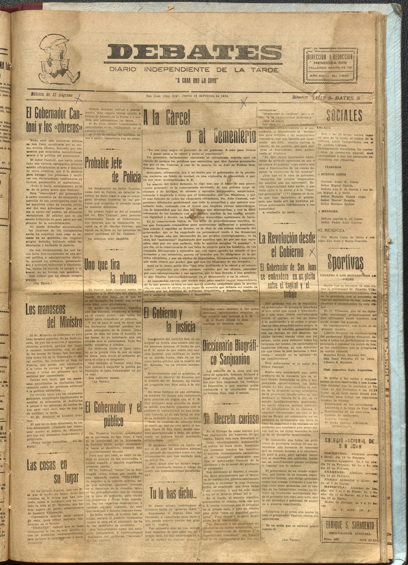 Portada · Diario Debates del 14 de febrero de 1924