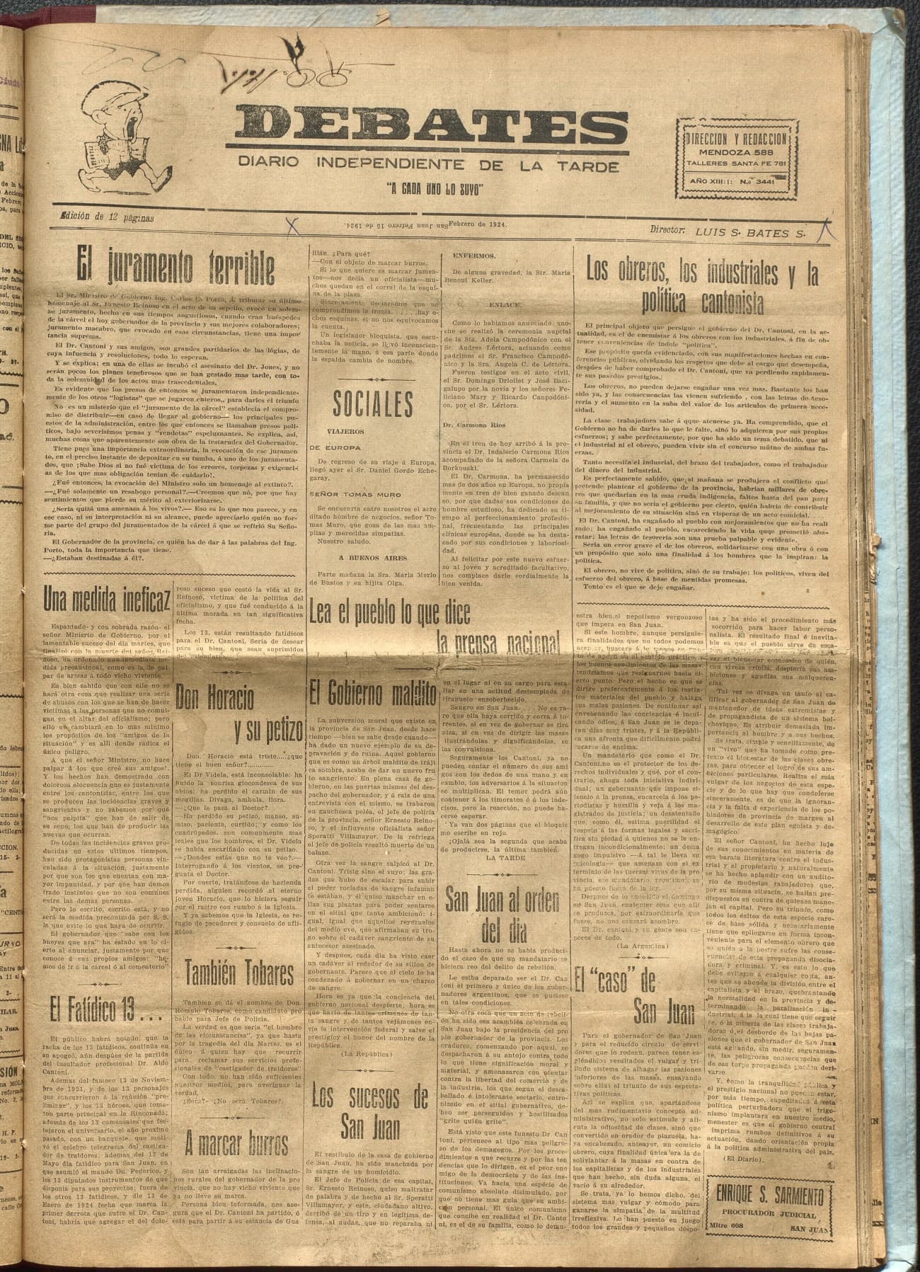 Portada · Diario Debates del 15 de febrero de 1924