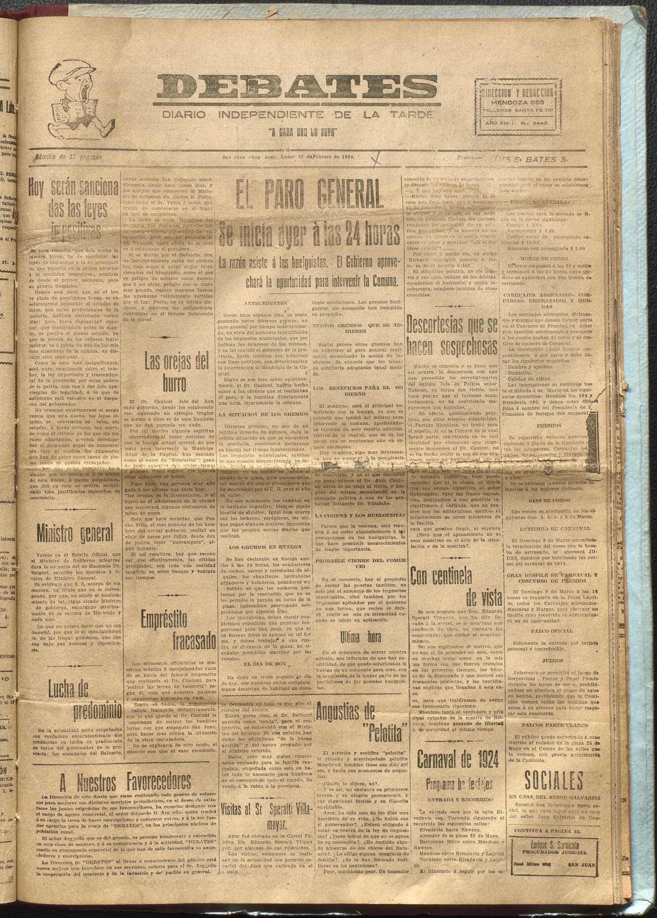 Portada · Diario Debates del 18 de febrero de 1924