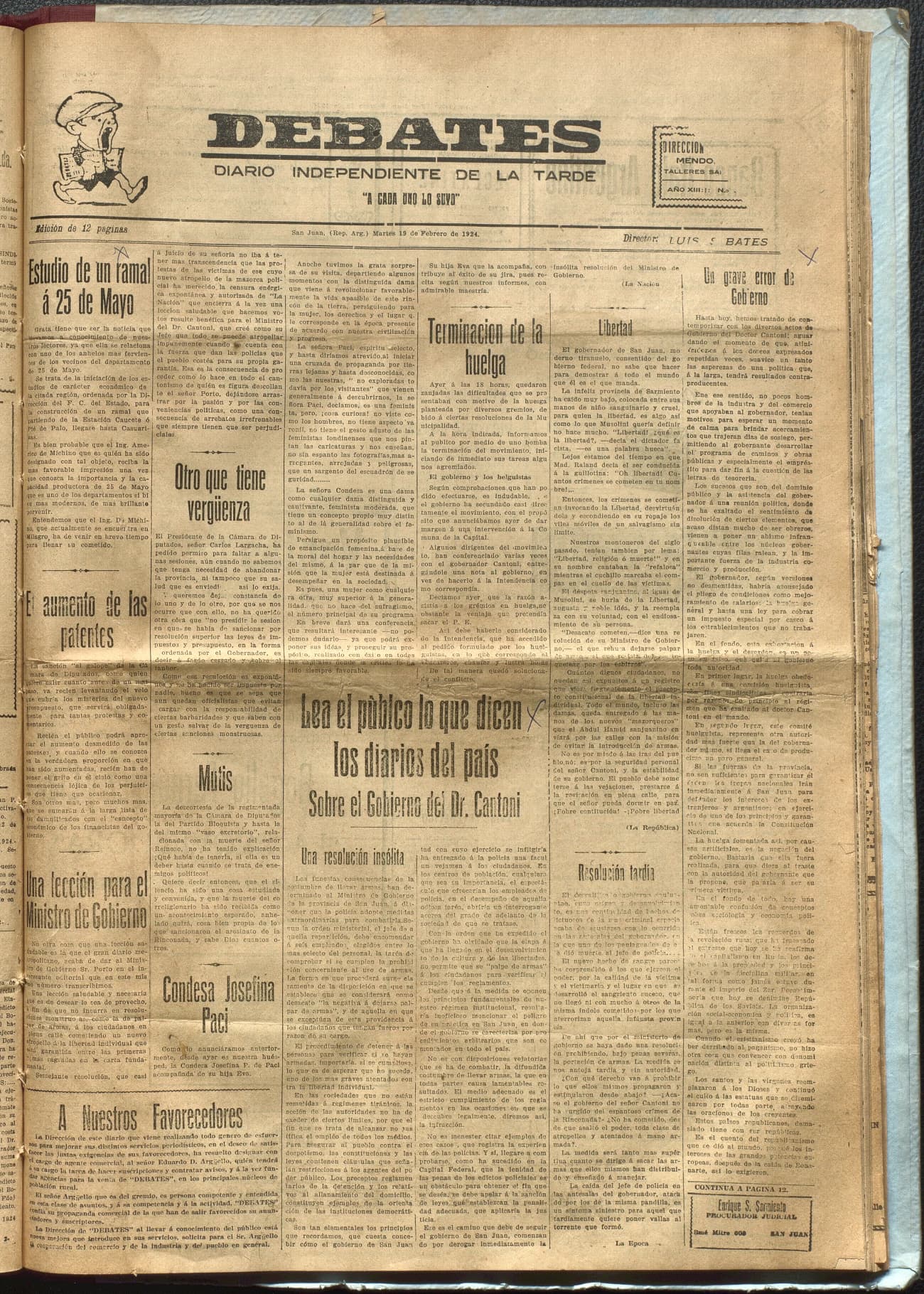 Portada · Diario Debates del 19 de febrero de 1924
