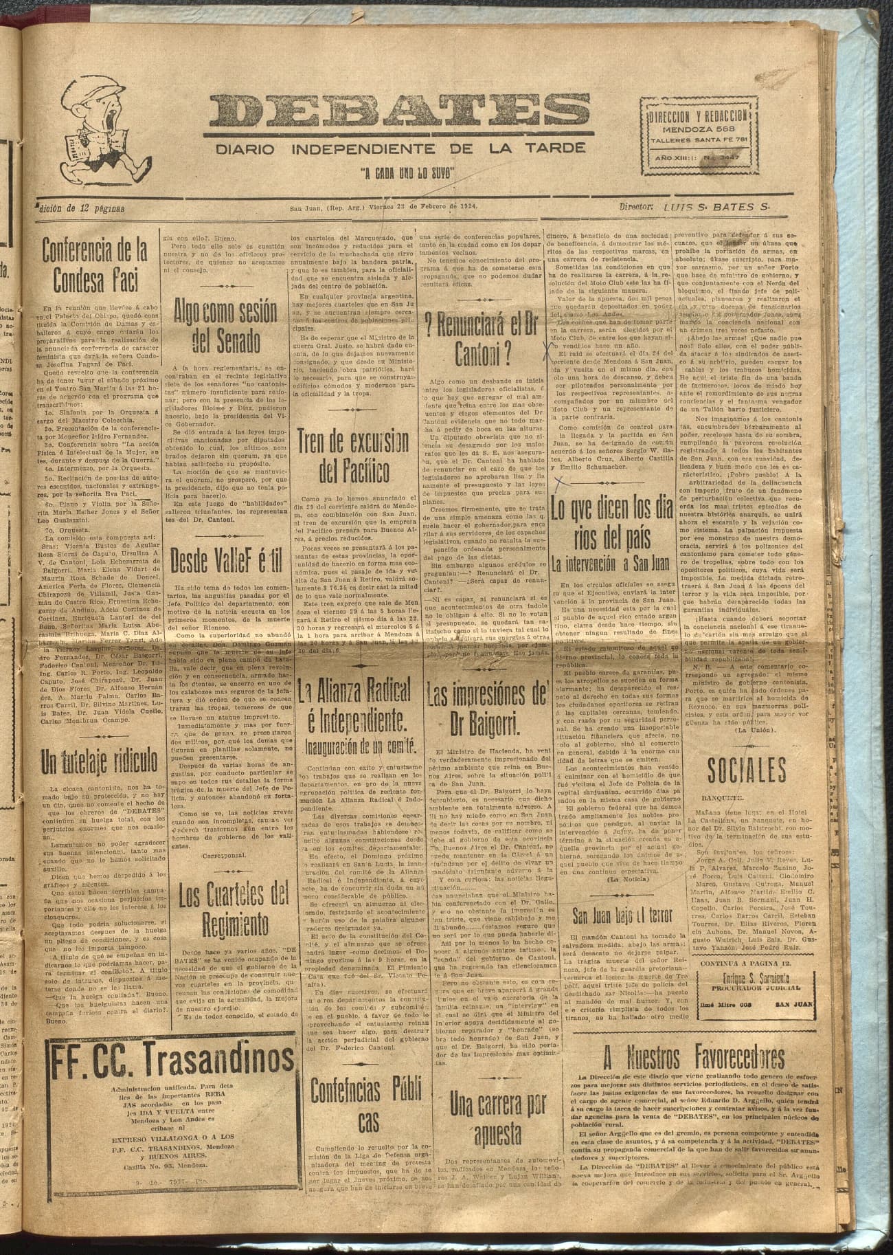 Portada · Diario Debates del 22 de febrero de 1924