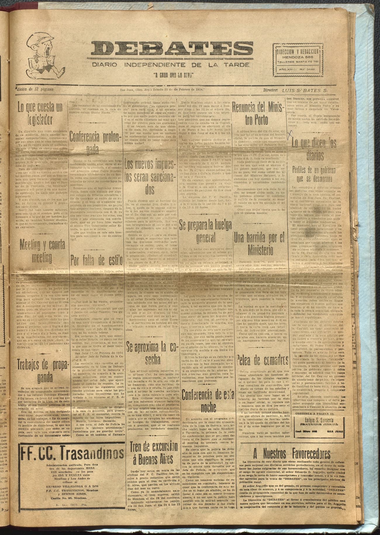 Portada · Diario Debates del 23 de febrero de 1924