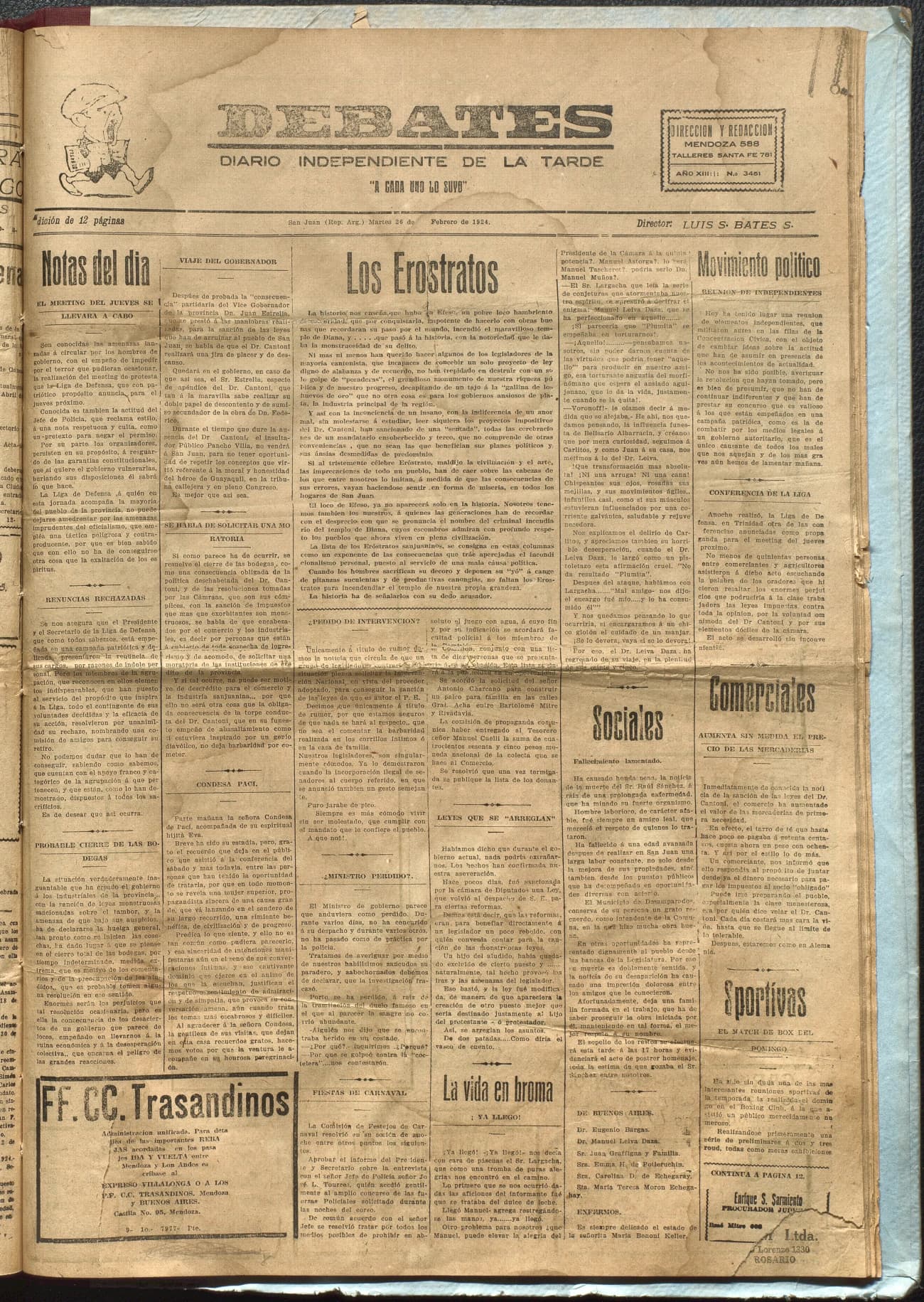 Portada · Diario Debates del 26 de febrero de 1924