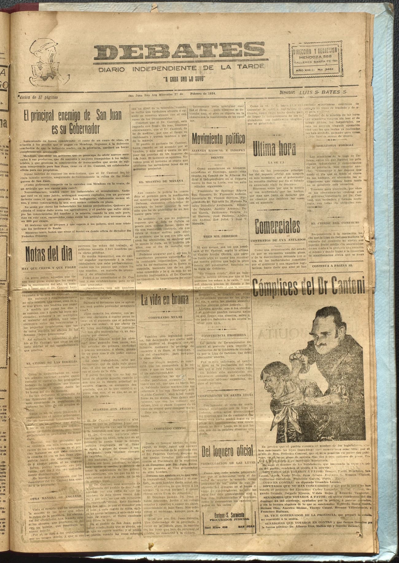 Portada · Diario Debates del 27 de febrero de 1924