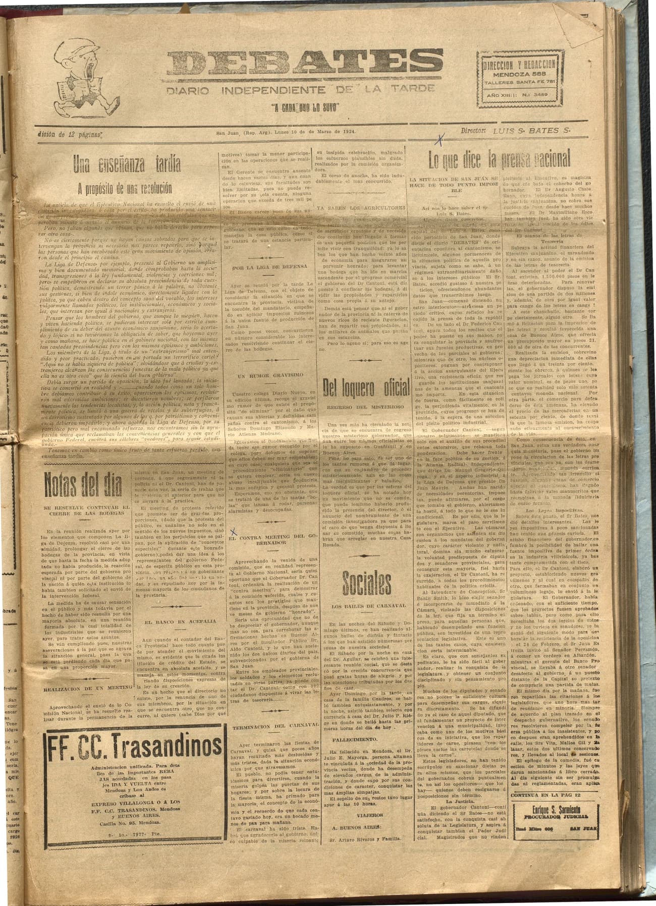 Portada · Diario Debates del 10 de marzo de 1924