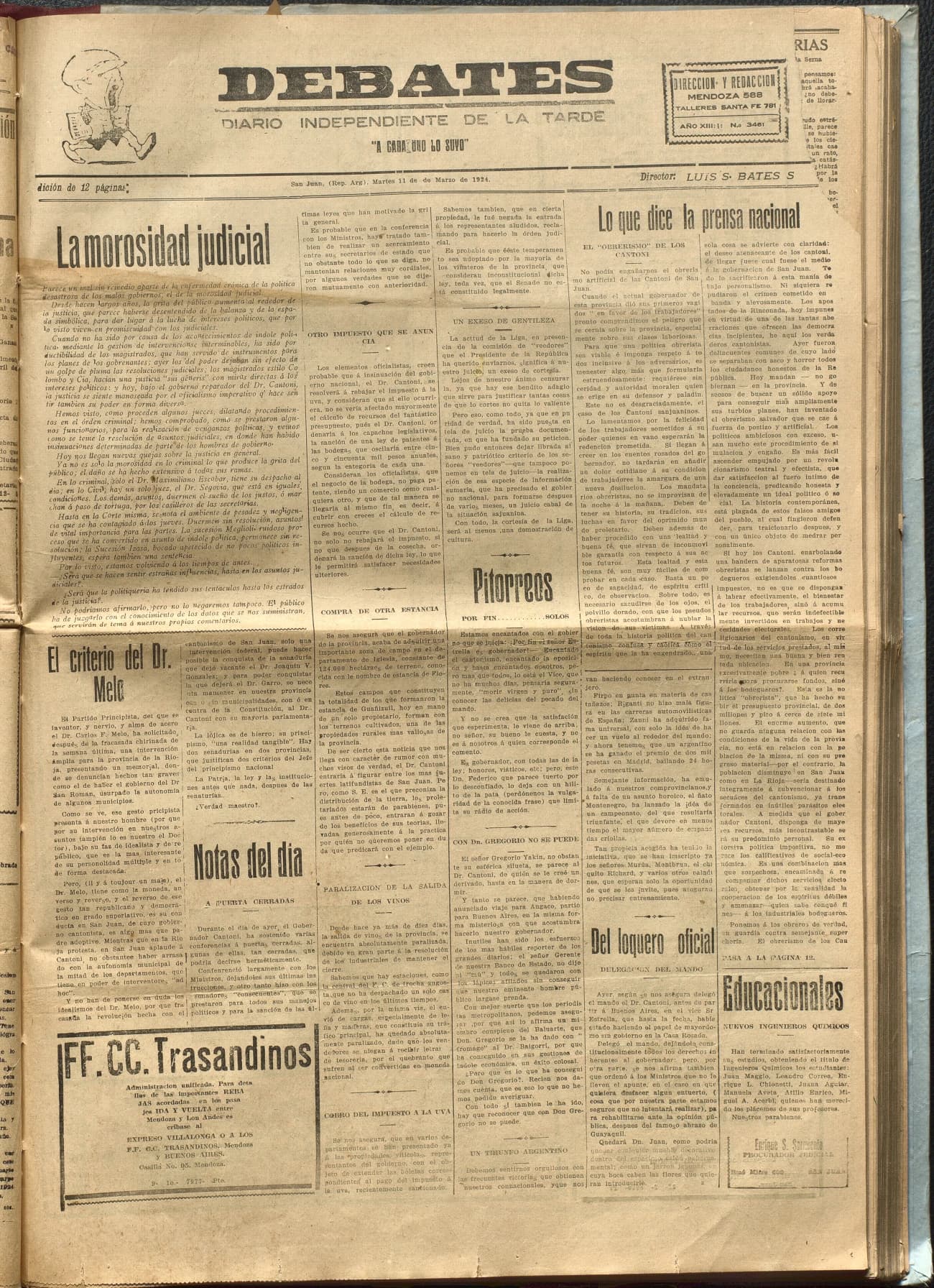 Portada · Diario Debates del 11 de marzo de 1924