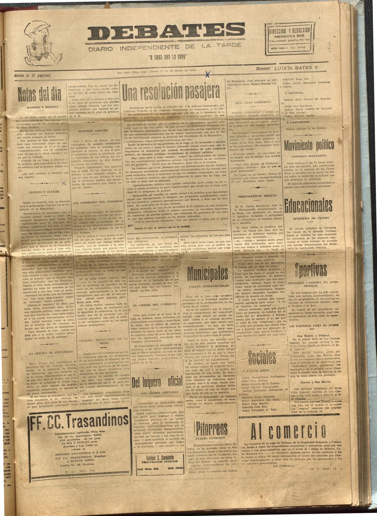 Portada · Diario Debates del 13 de marzo de 1924