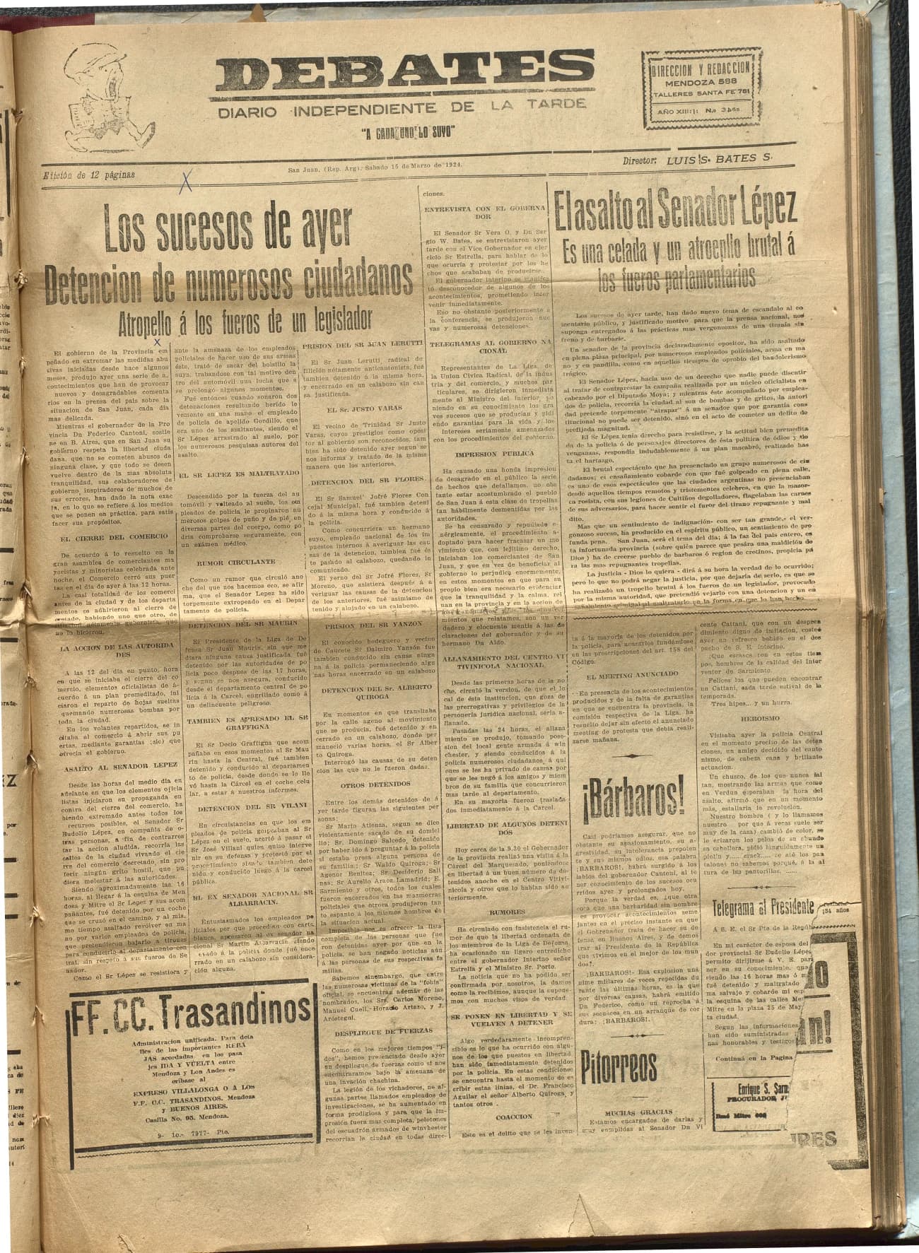 Portada · Diario Debates del 15 de marzo de 1924