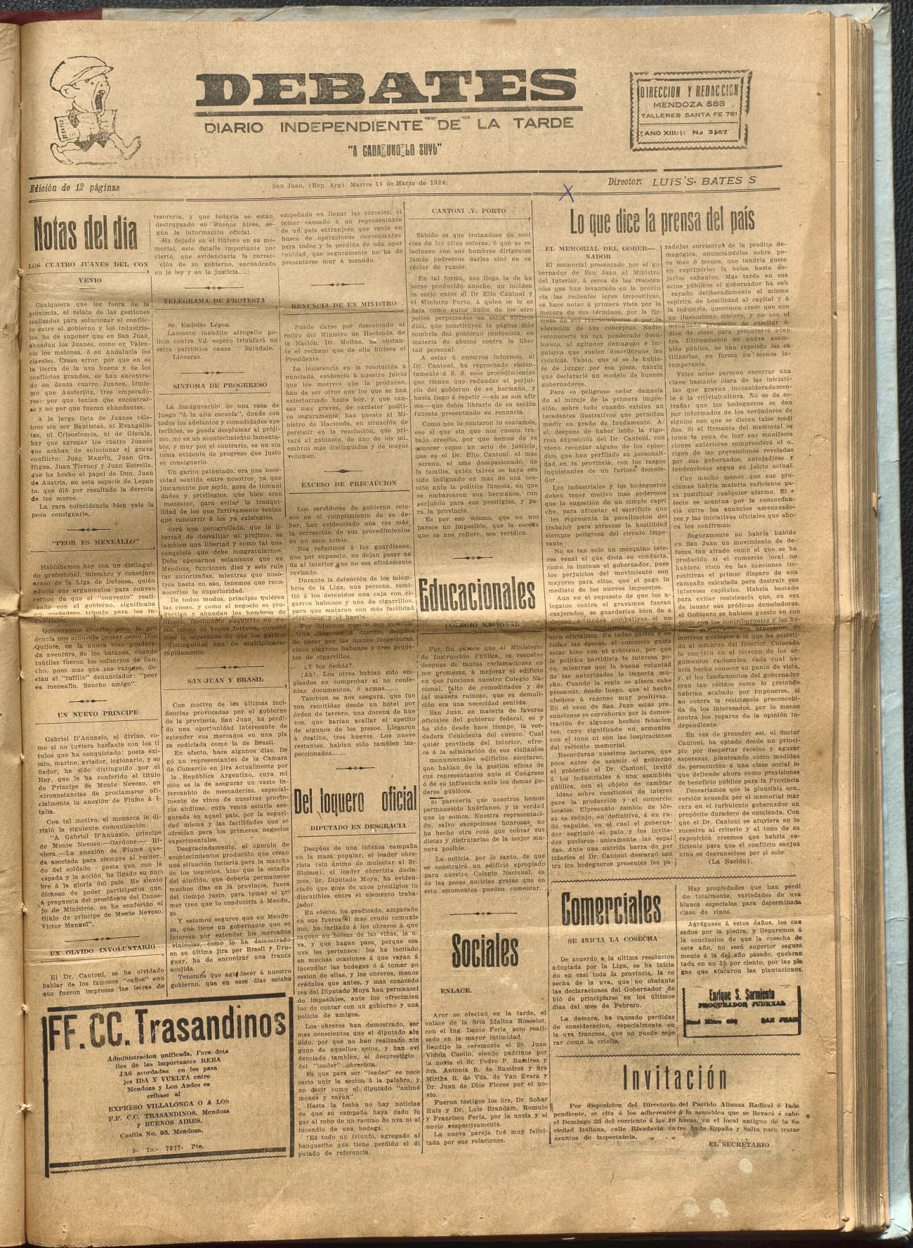 Portada · Diario Debates del 18 de marzo de 1924