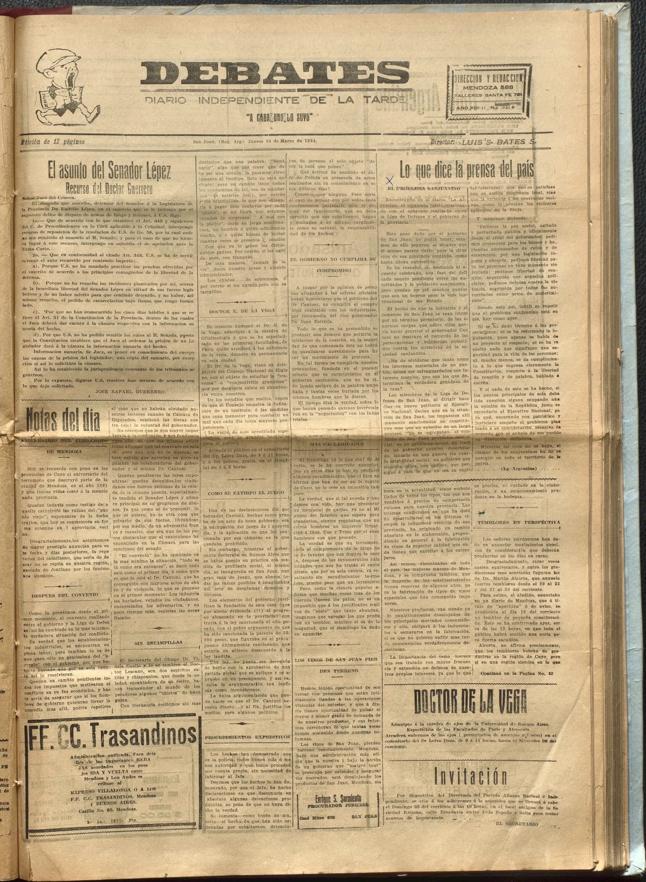 Portada · Diario Debates del 20 de marzo de 1924