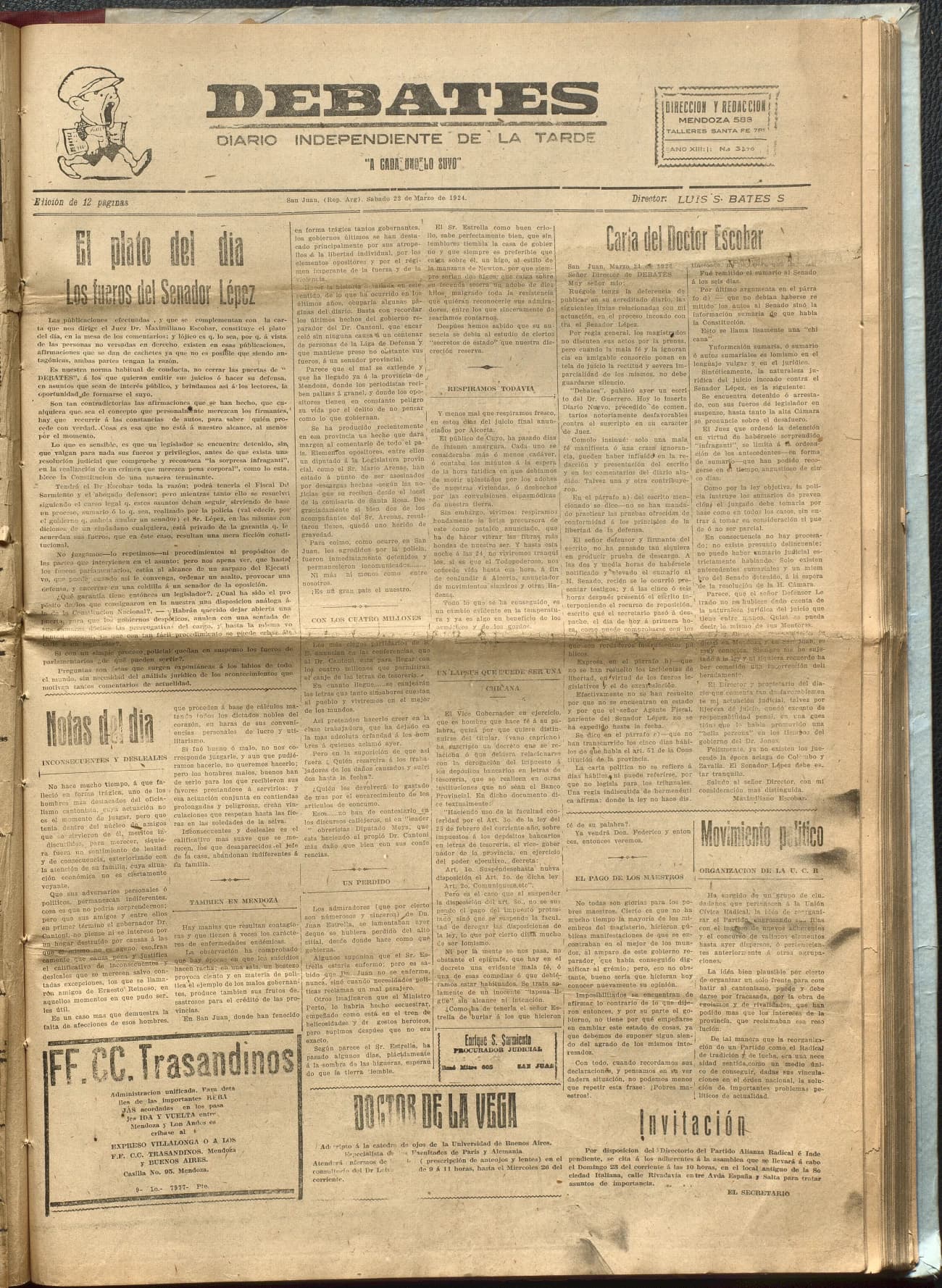 Portada · Diario Debates del 22 de marzo de 1924