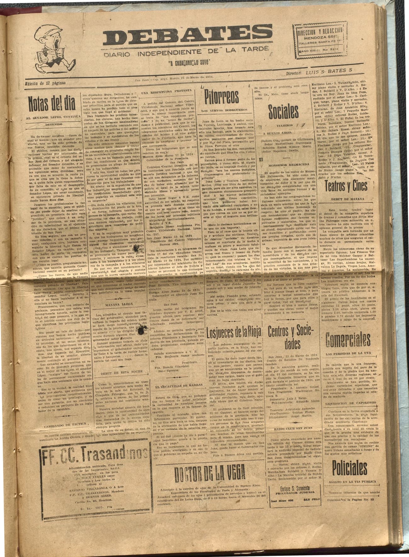 Portada · Diario Debates del 25 de marzo de 1924