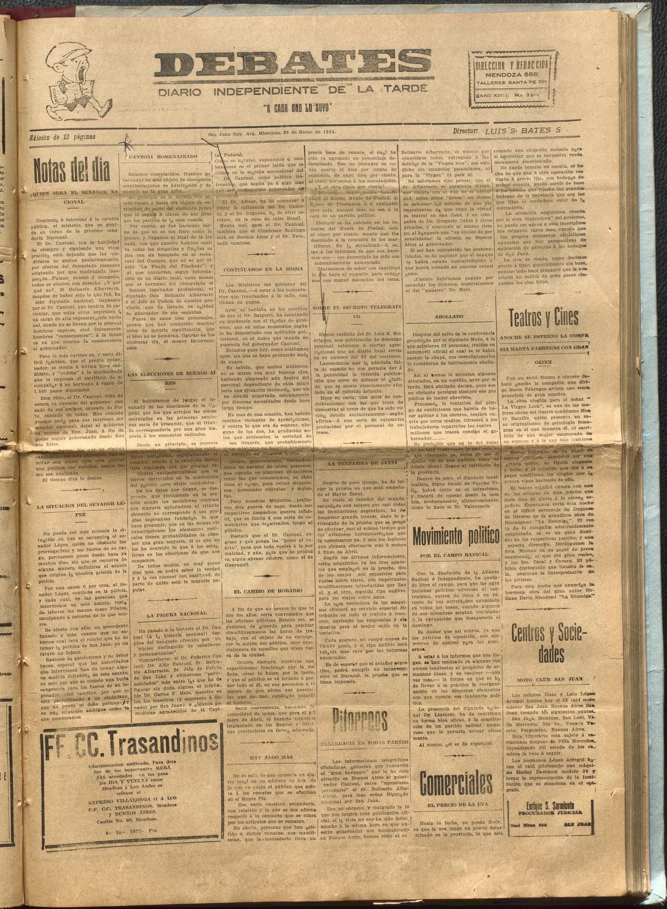 Portada · Diario Debates del 26 de marzo de 1924