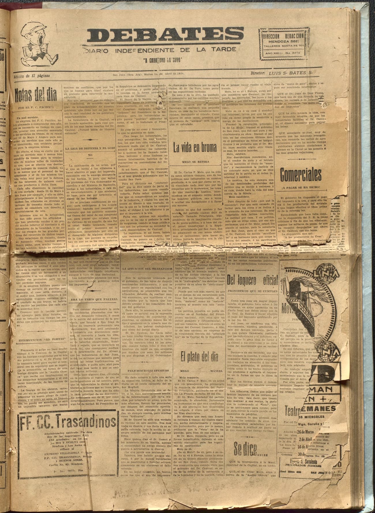 Portada · Diario Debates del 1 de abril de 1924