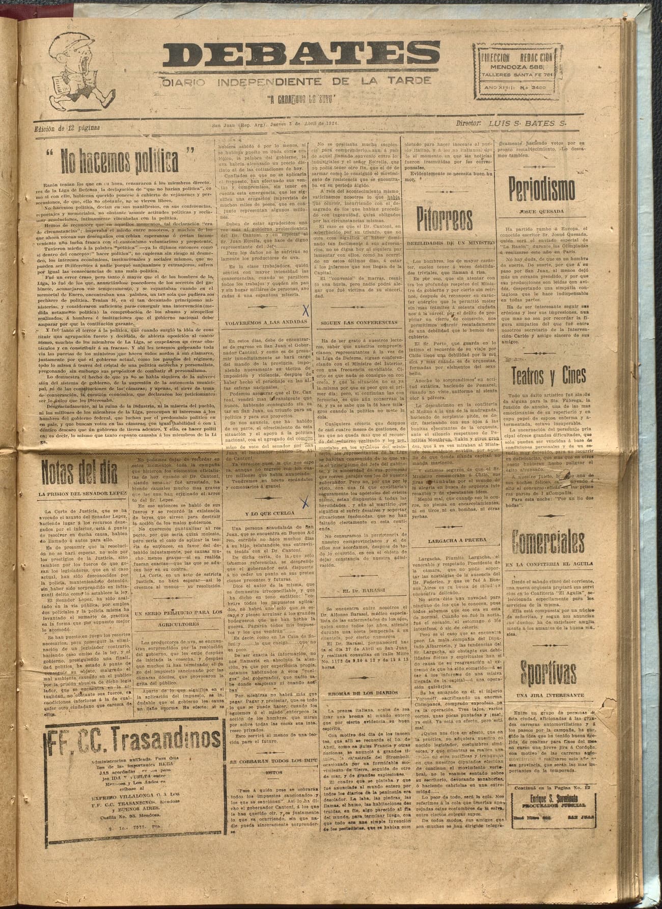 Portada · Diario Debates del 3 de abril de 1924