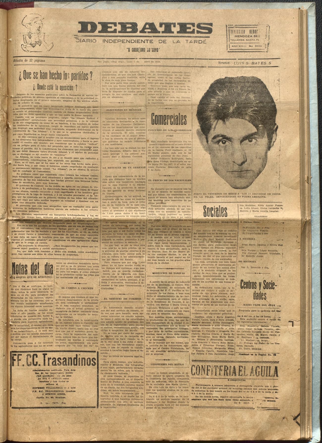 Portada · Diario Debates del 7 de abril de 1924