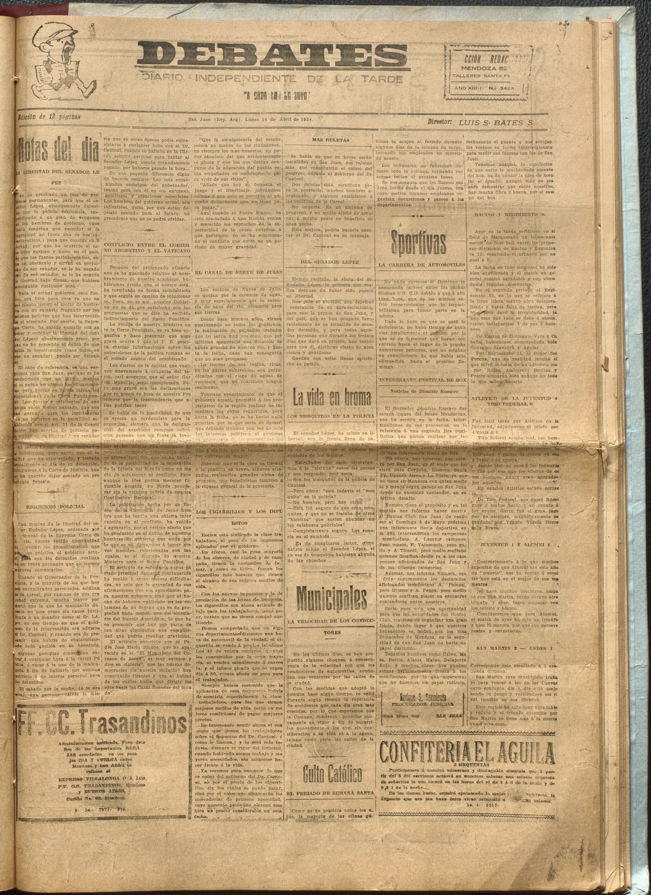 Portada · Diario Debates del 14 de abril de 1924