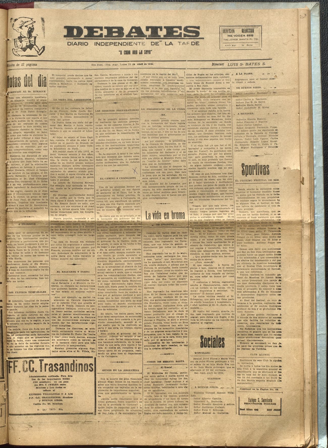 Portada · Diario Debates del 21 de abril de 1924