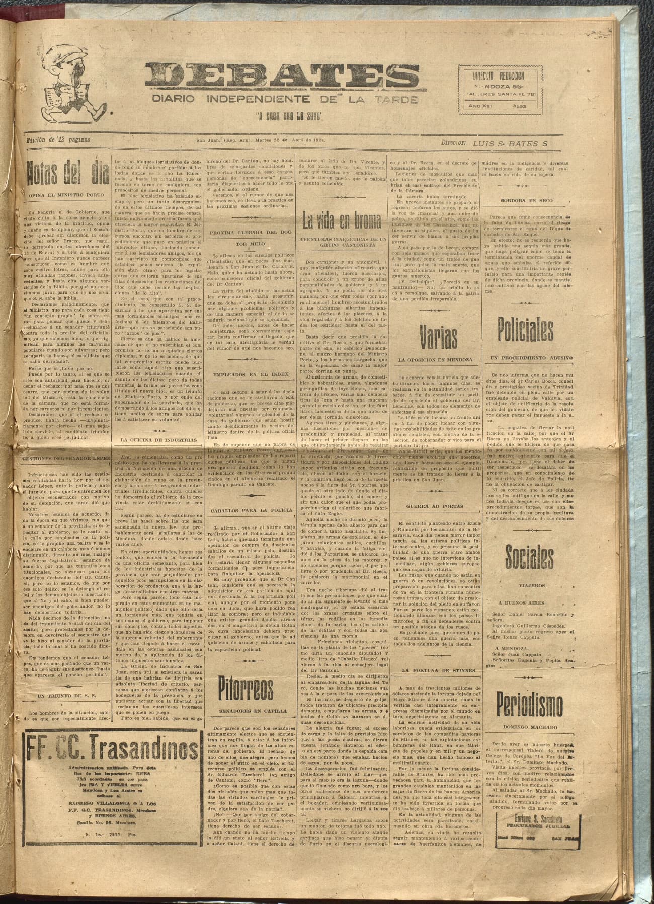 Portada · Diario Debates del 22 de abril de 1924