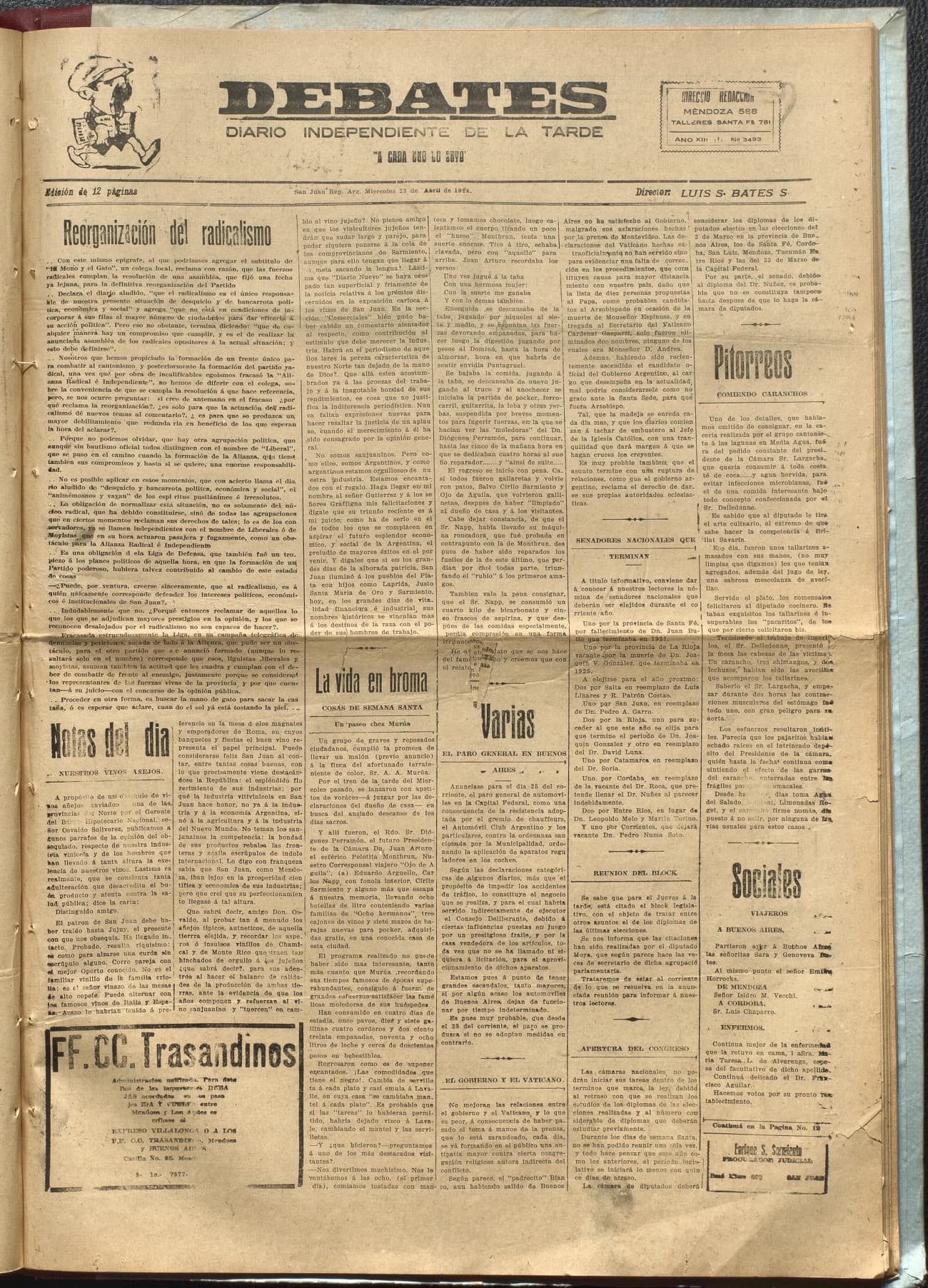 Portada · Diario Debates del 23 de abril de 1924