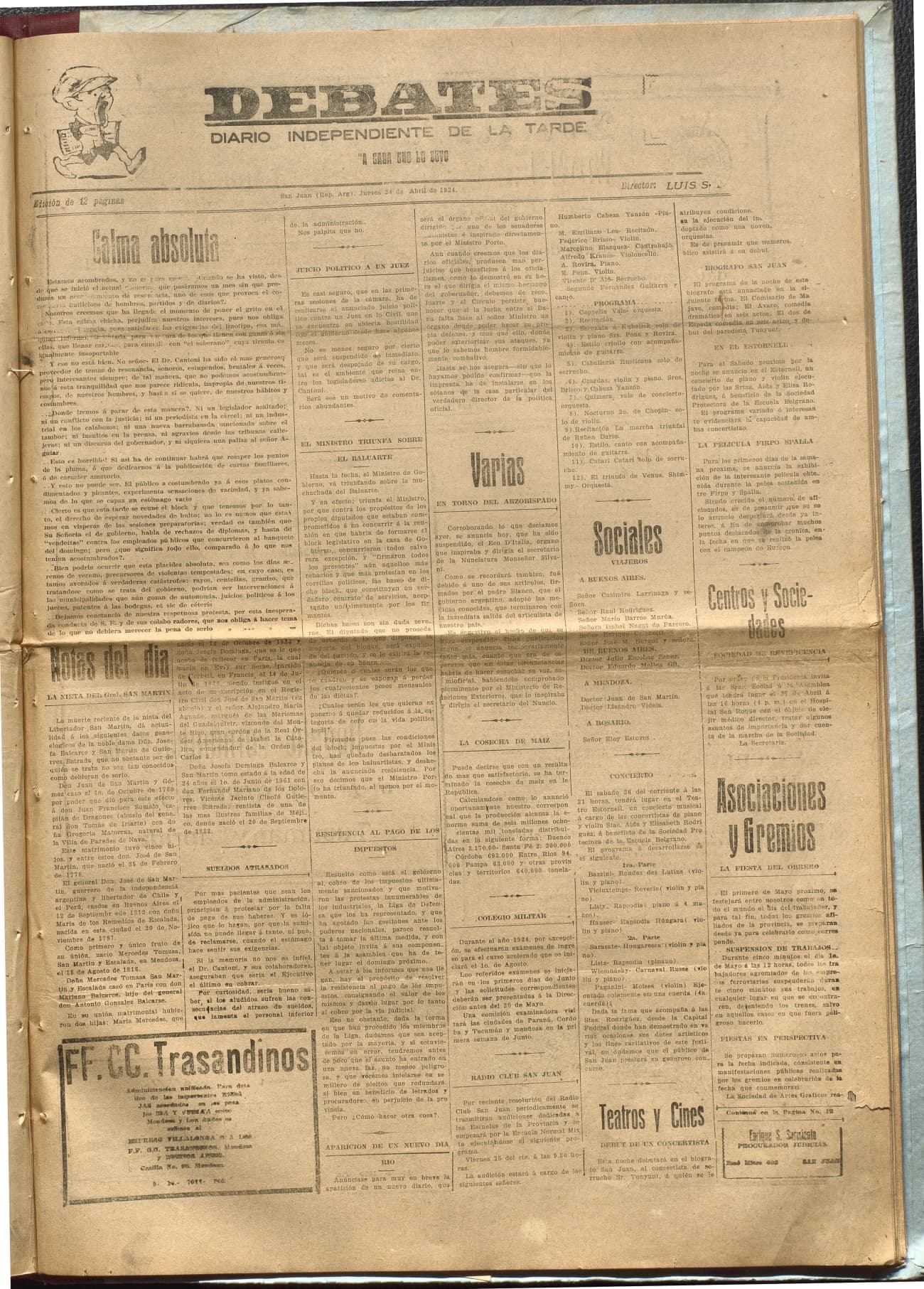 Portada · Diario Debates del 24 de abril de 1924