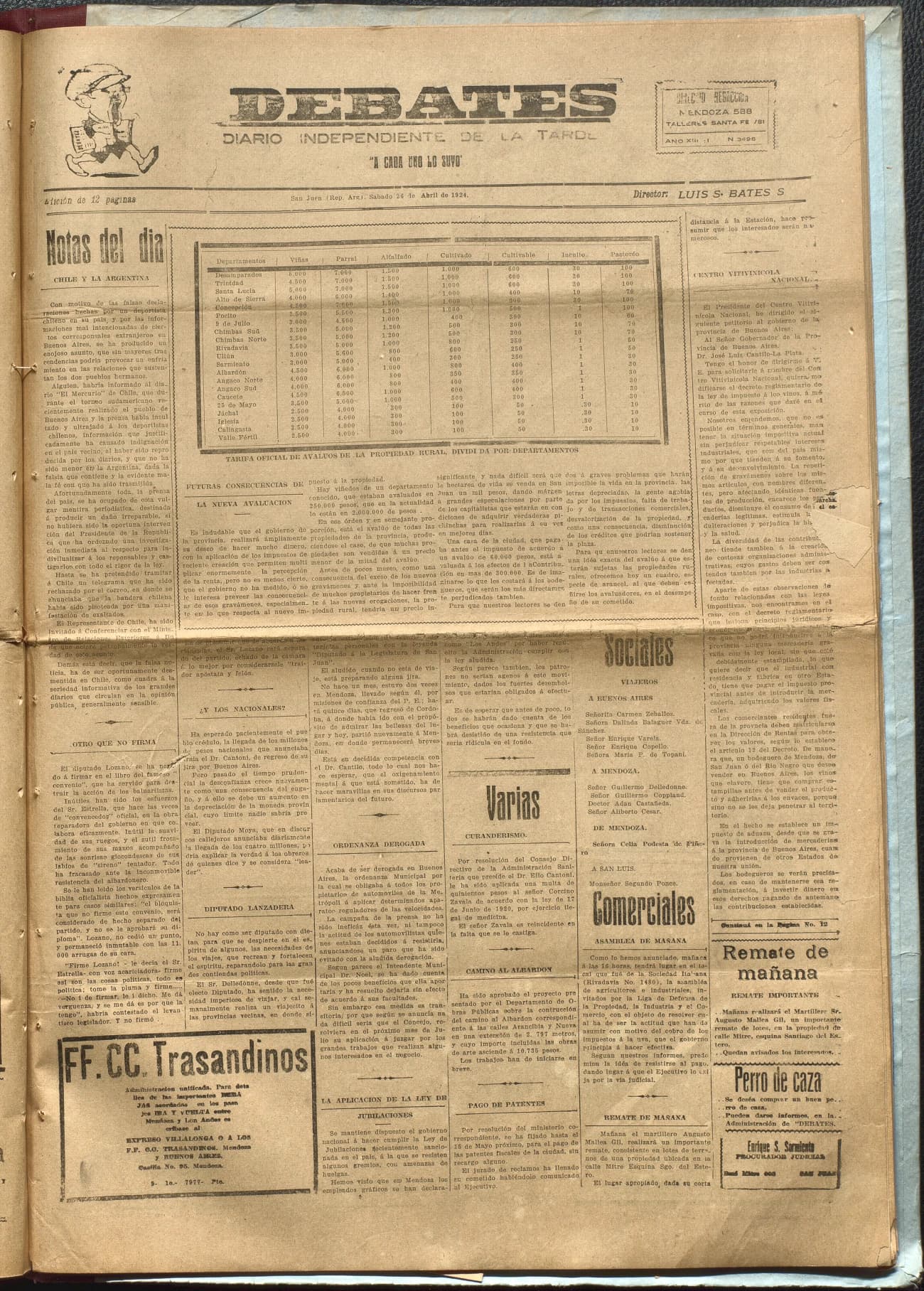 Portada · Diario Debates del 26 de abril de 1924