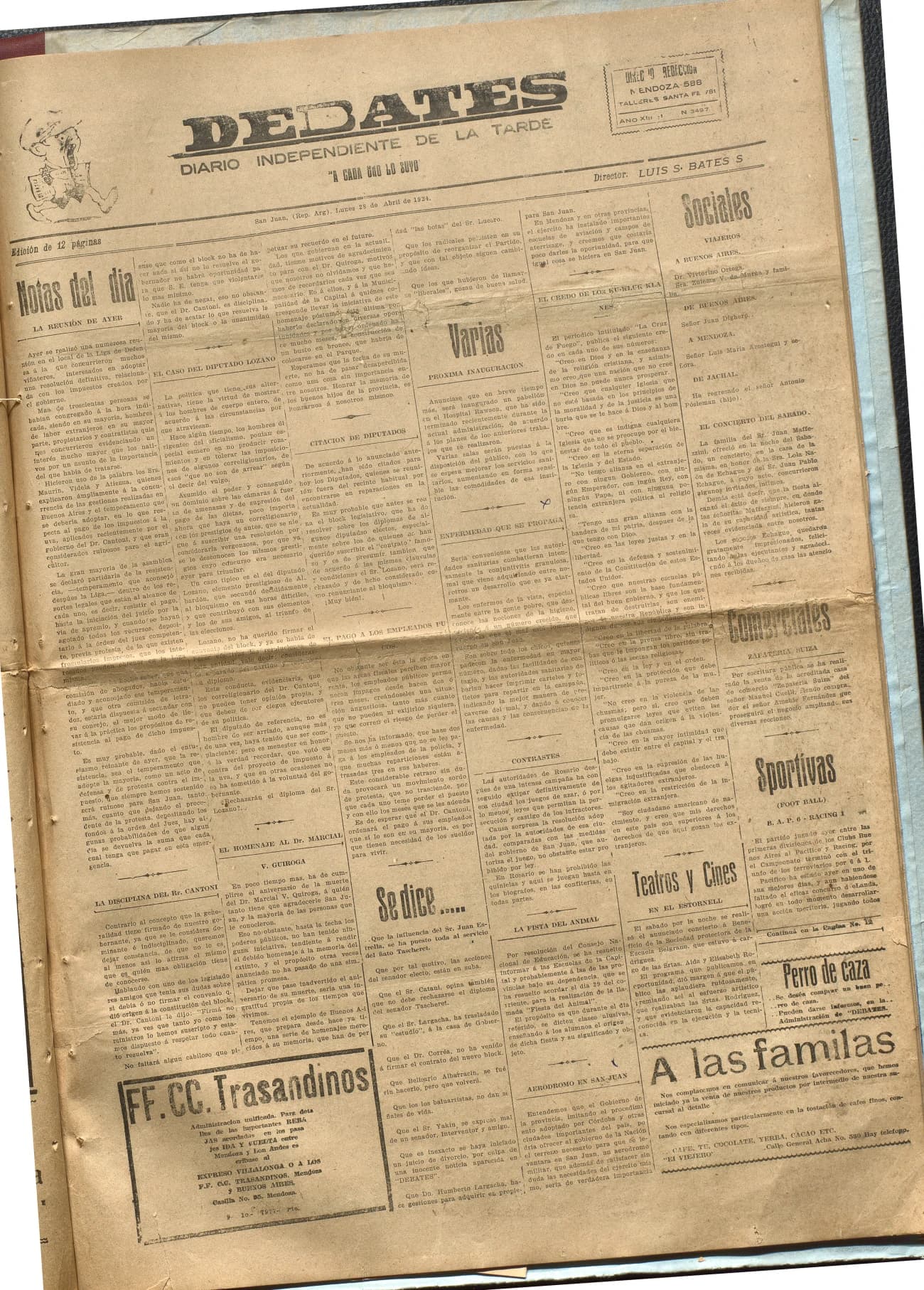 Portada · Diario Debates del 28 de abril de 1924