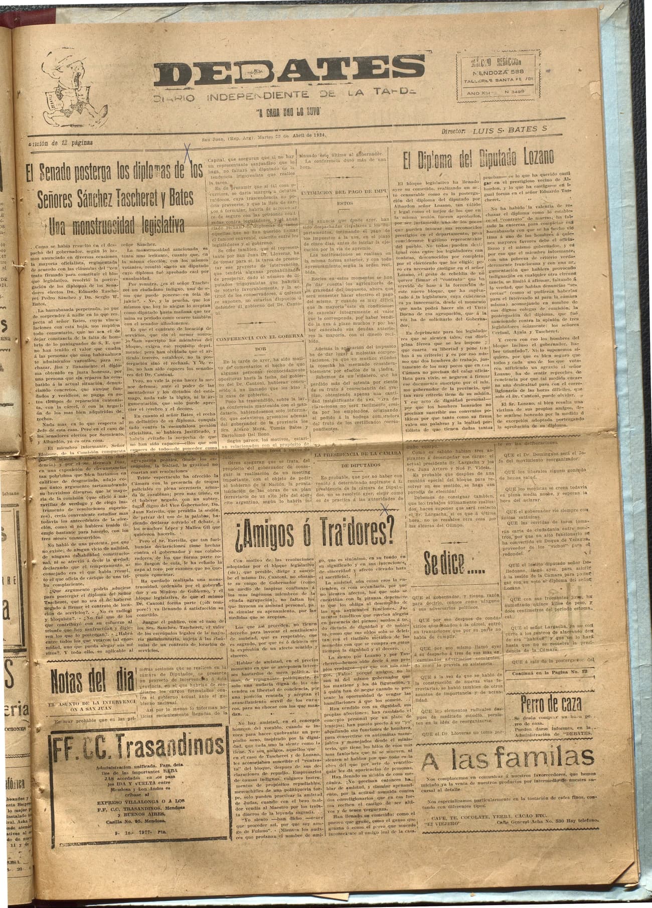 Portada · Diario Debates del 29 de abril de 1924