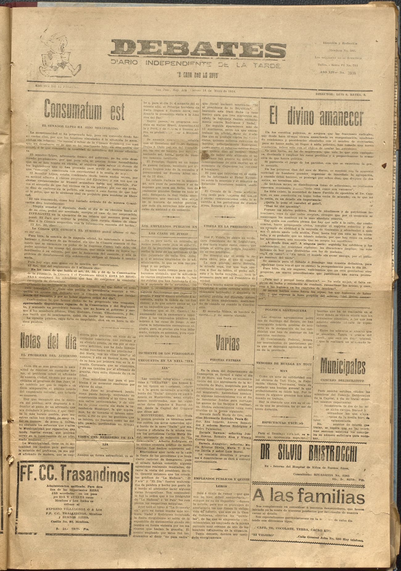 Portada · Diario Debates del 16 de mayo de 1924
