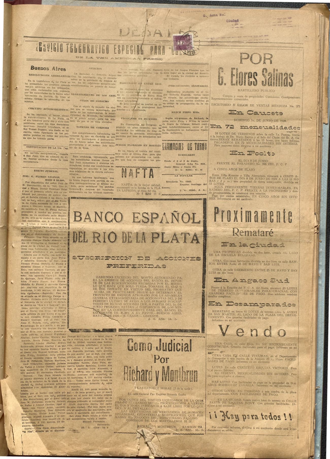 Portada · Diario Debates del 1 de junio de 1924