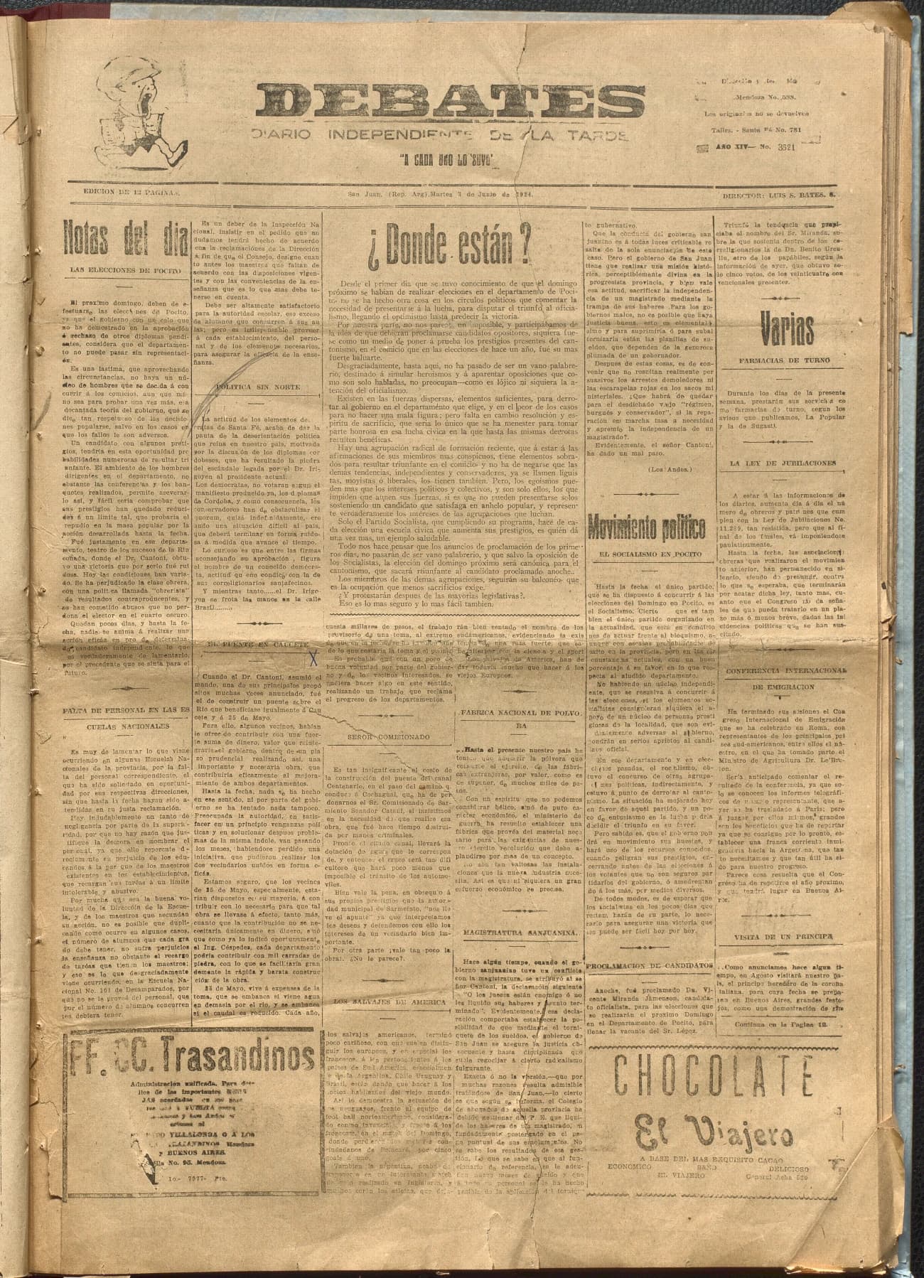 Portada · Diario Debates del 3 de junio de 1924
