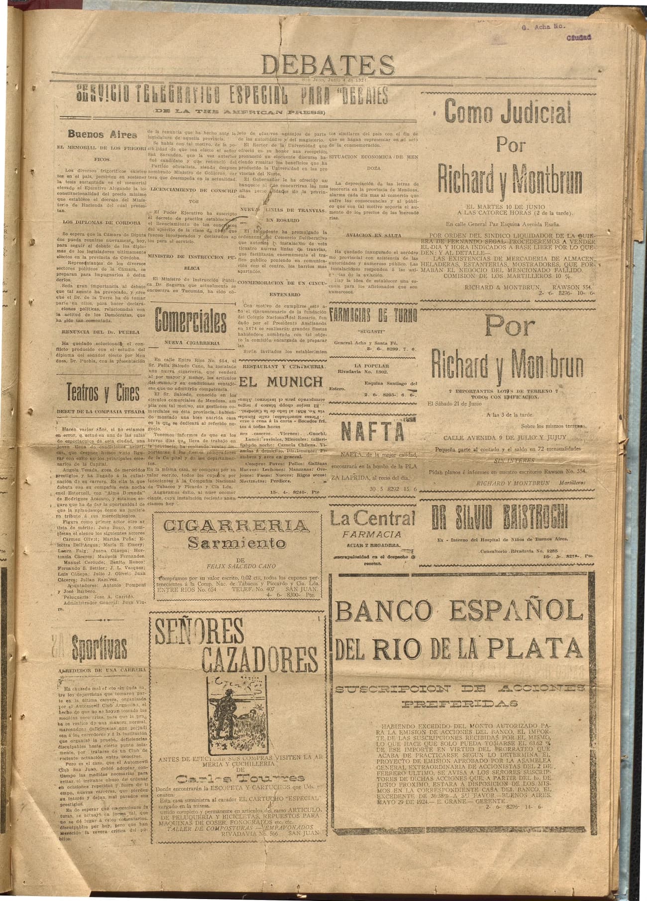 Portada · Diario Debates del 4 de junio de 1924