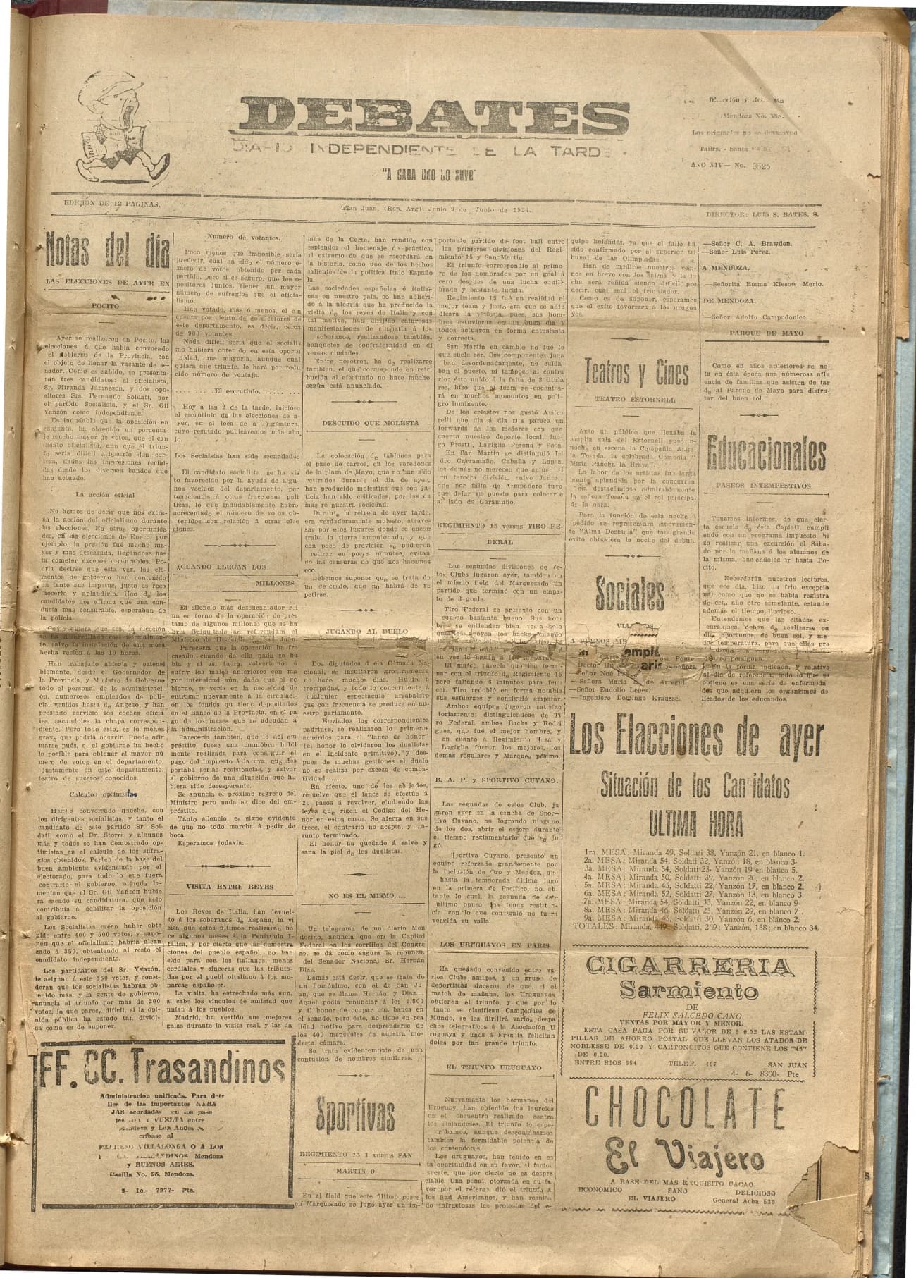 Portada · Diario Debates del 9 de junio de 1924