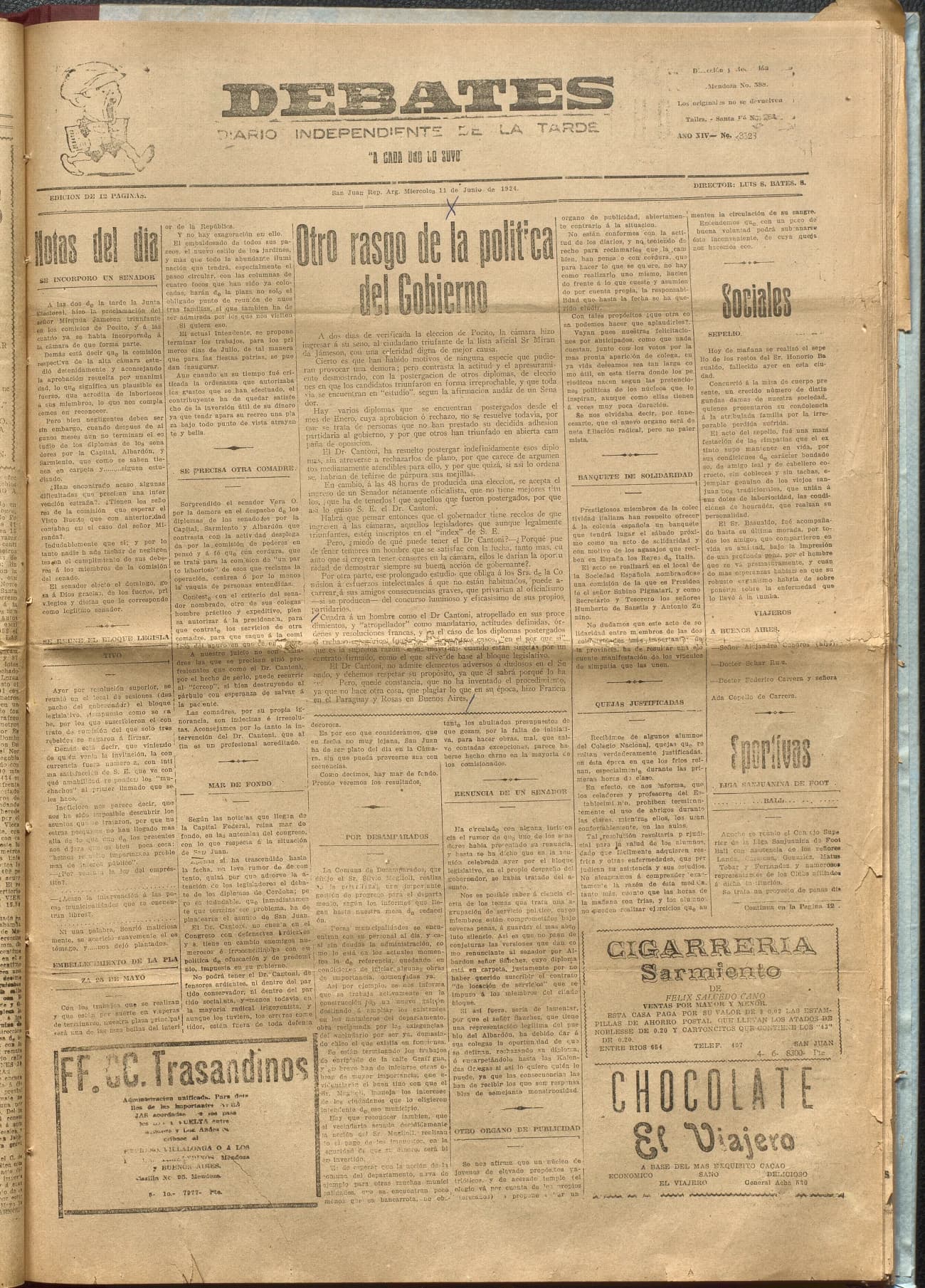 Portada · Diario Debates del 11 de junio de 1924