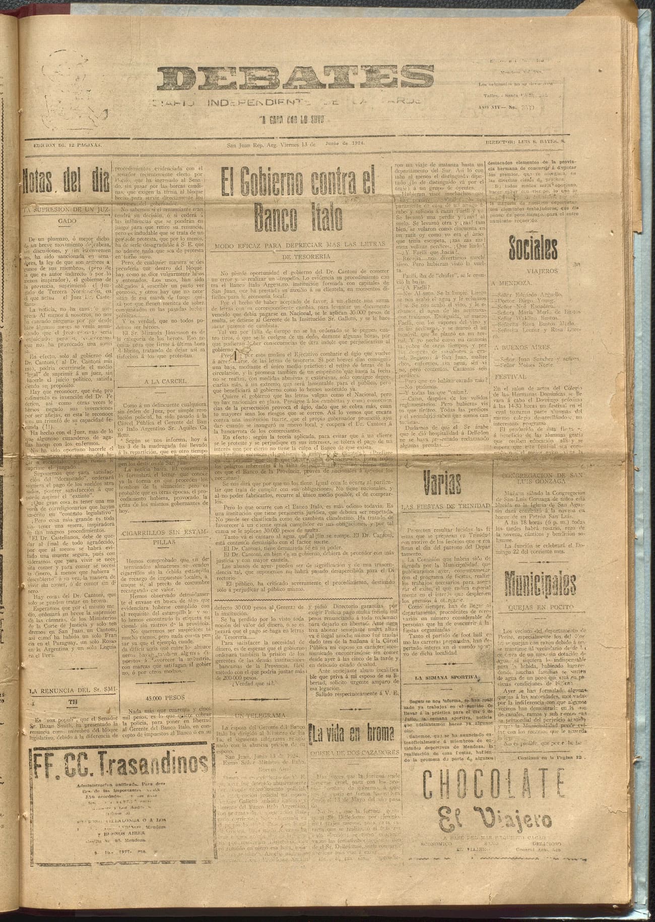 Portada · Diario Debates del 13 de junio de 1924