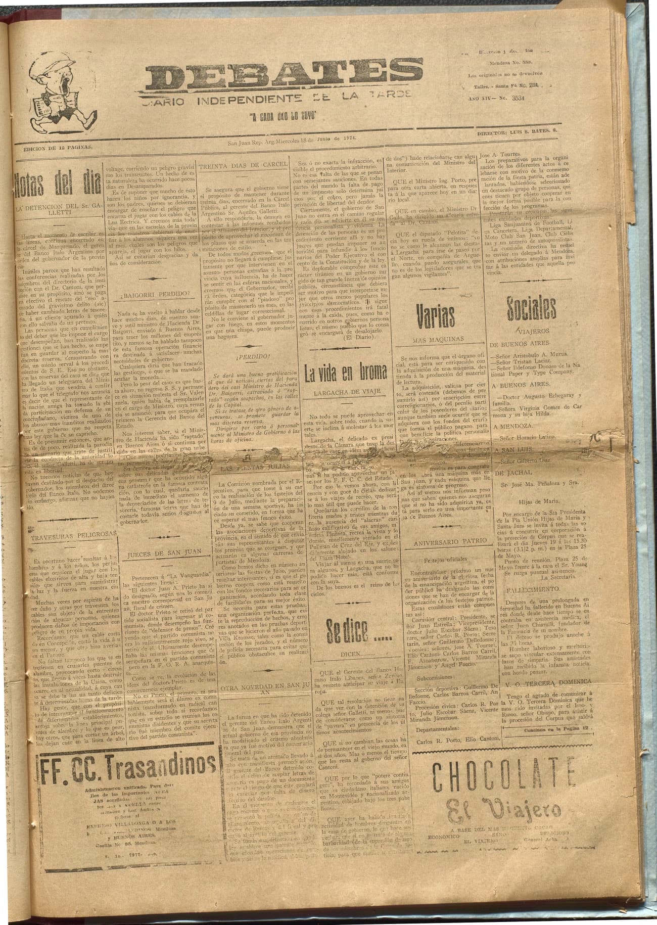 Portada · Diario Debates del 18 de junio de 1924