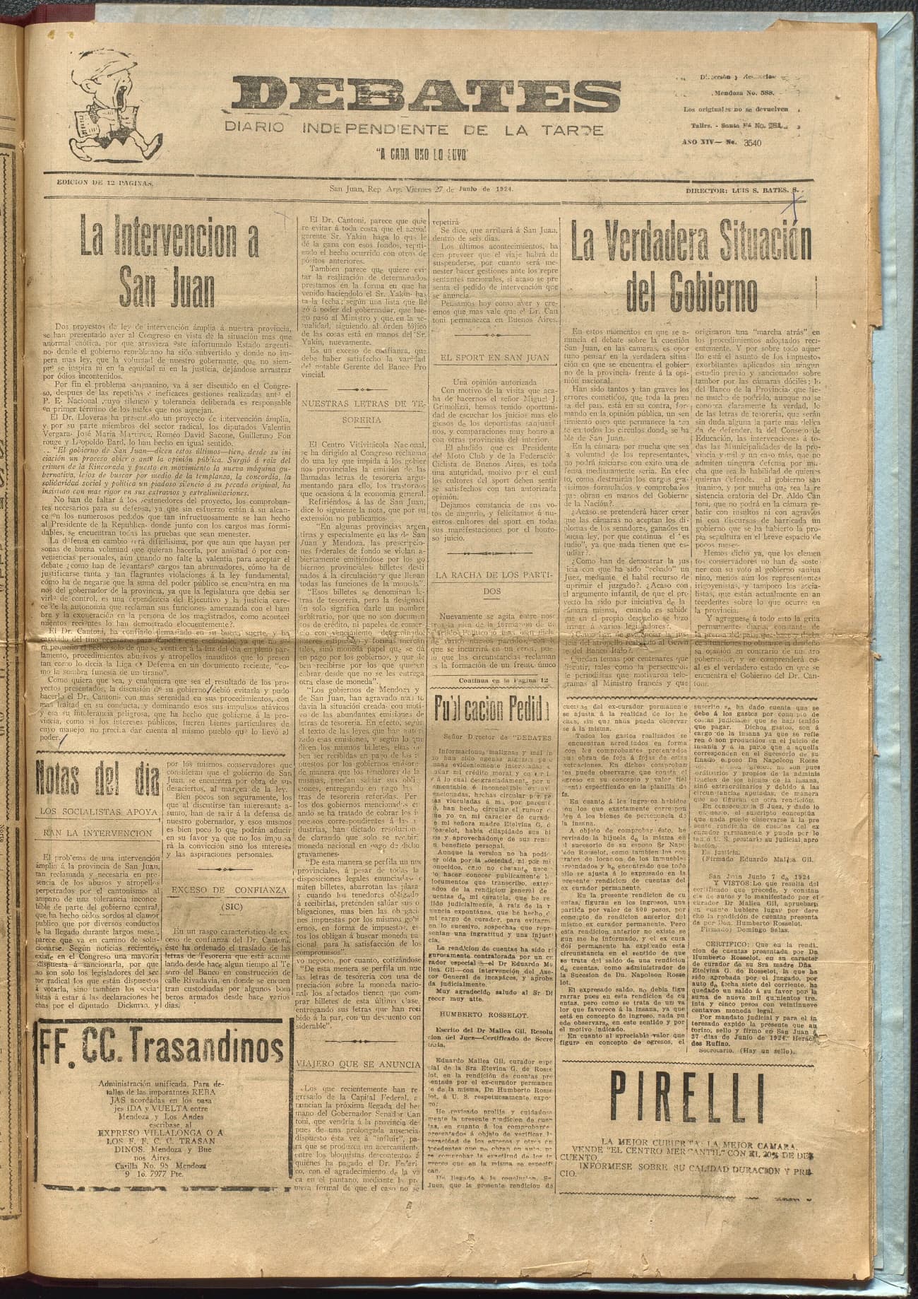 Portada · Diario Debates del 27 de junio de 1924