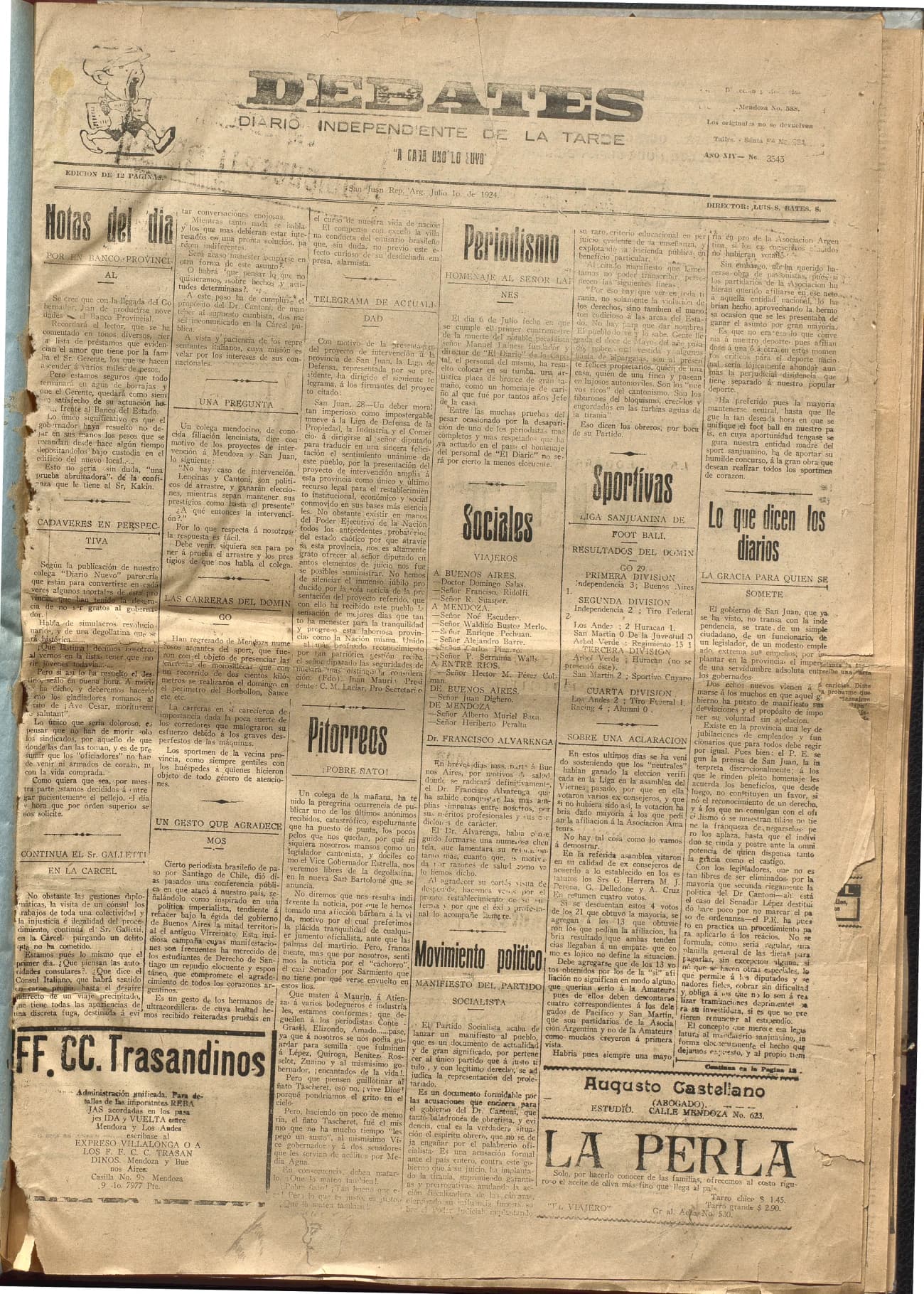 Portada · Diario Debates del 1 de julio de 1924