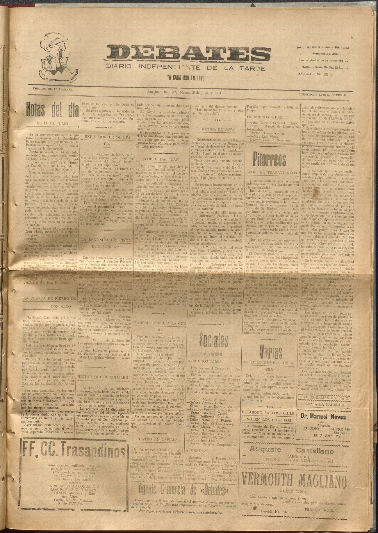 Portada · Diario Debates del 15 de julio de 1924