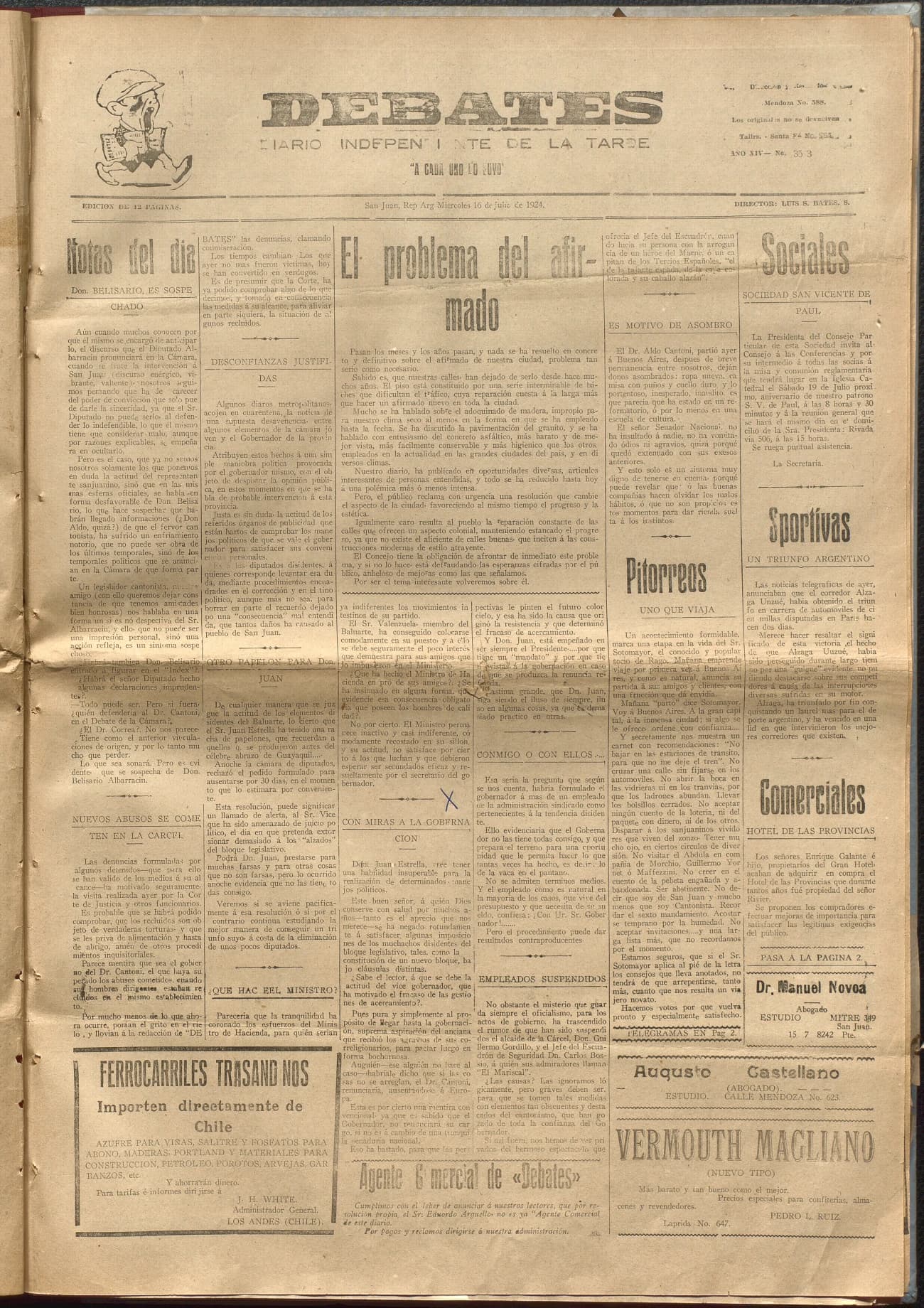 Portada · Diario Debates del 16 de julio de 1924