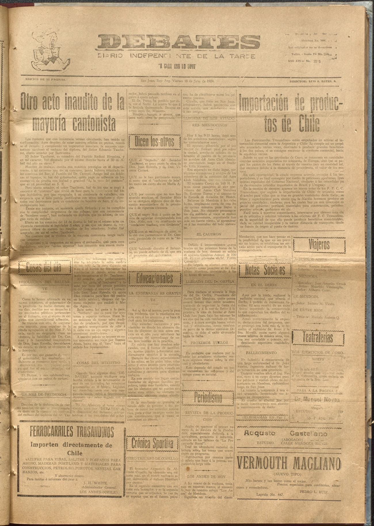 Portada · Diario Debates del 18 de julio de 1924