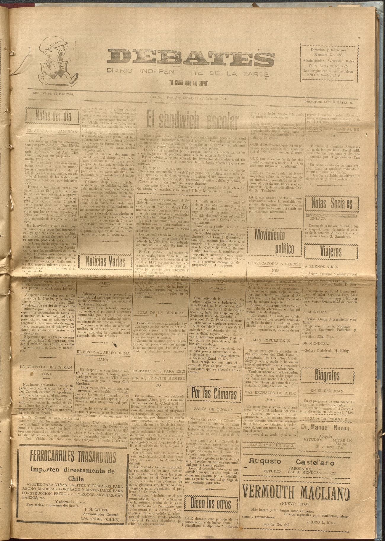 Portada · Diario Debates del 19 de julio de 1924