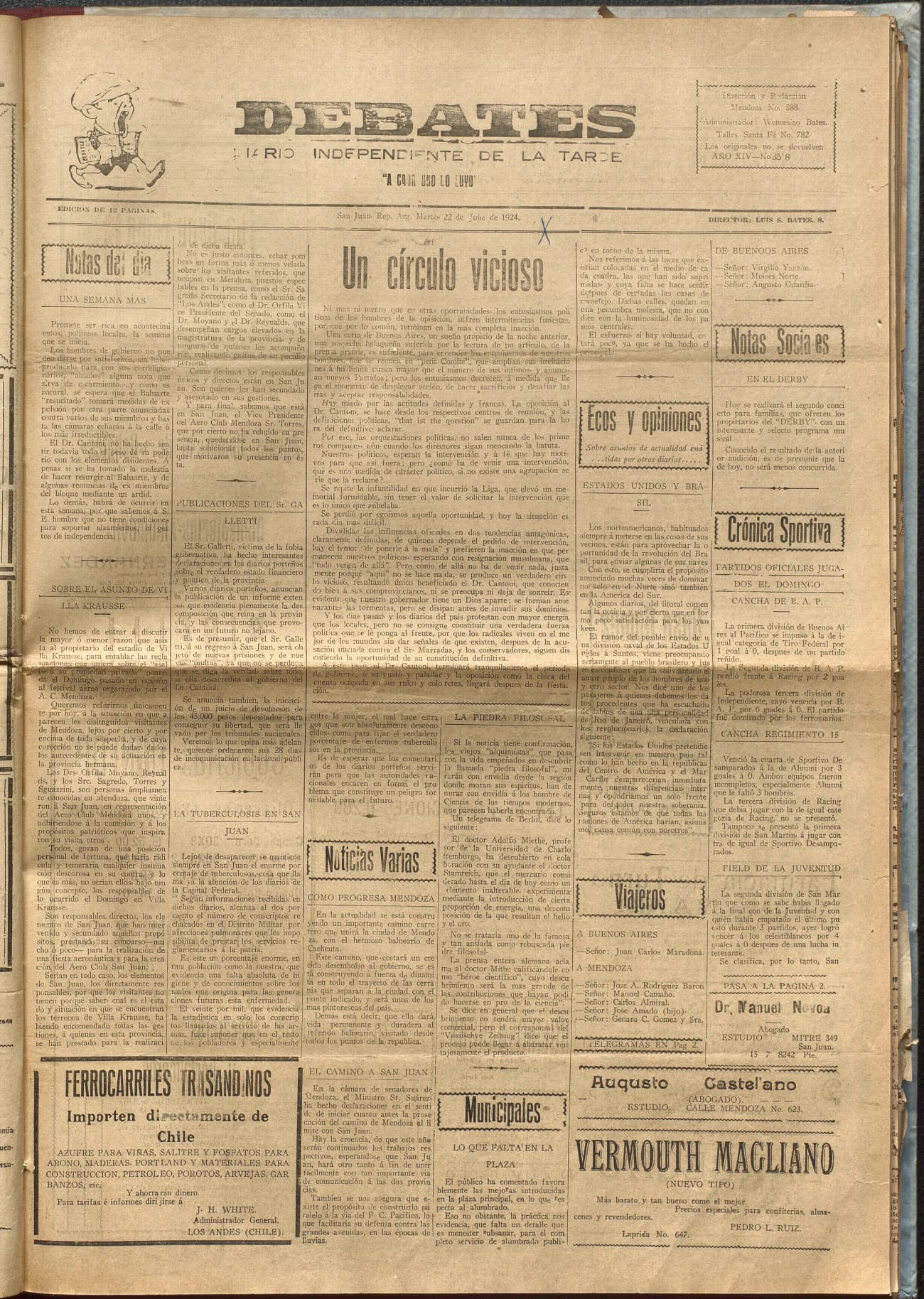 Portada · Diario Debates del 22 de julio de 1924