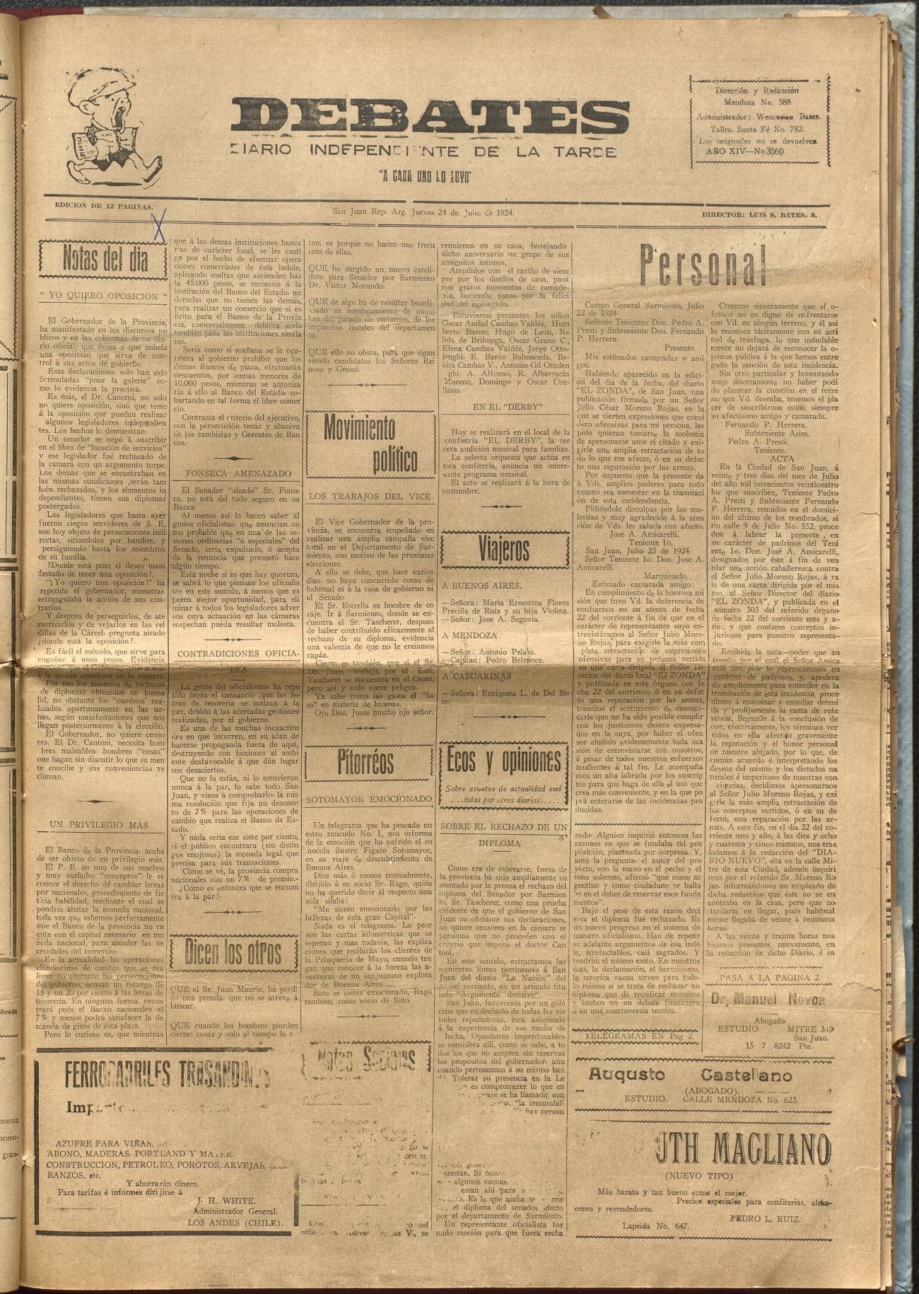 Portada · Diario Debates del 24 de julio de 1924