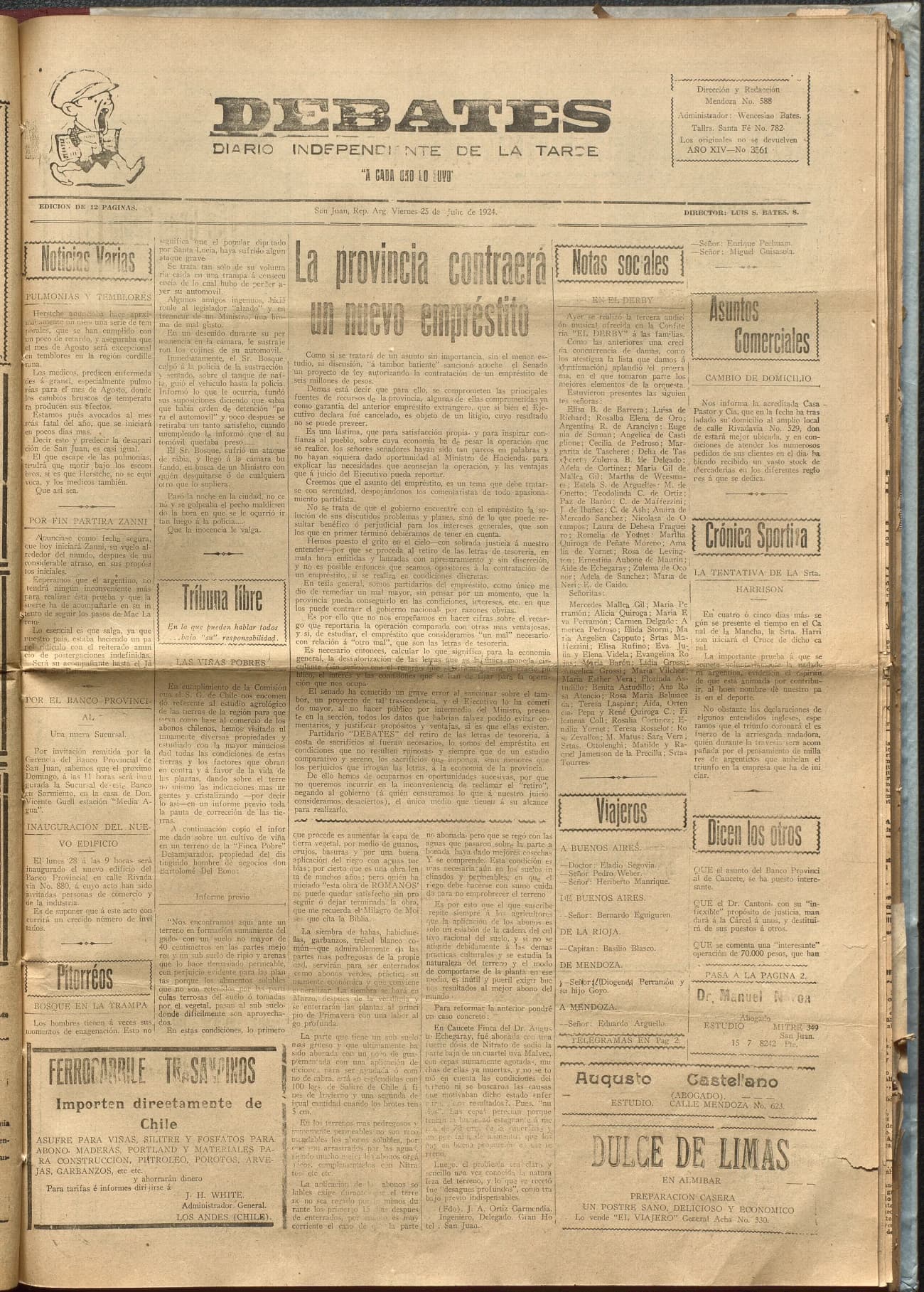 Portada · Diario Debates del 25 de julio de 1924