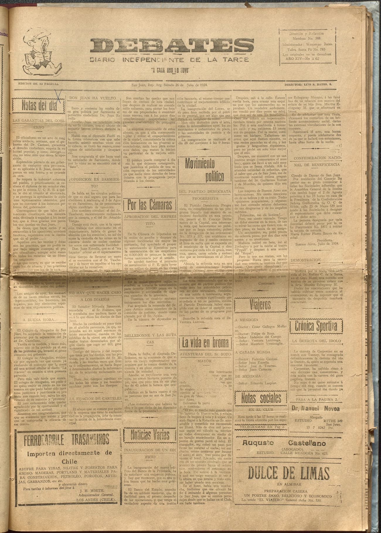 Portada · Diario Debates del 26 de julio de 1924