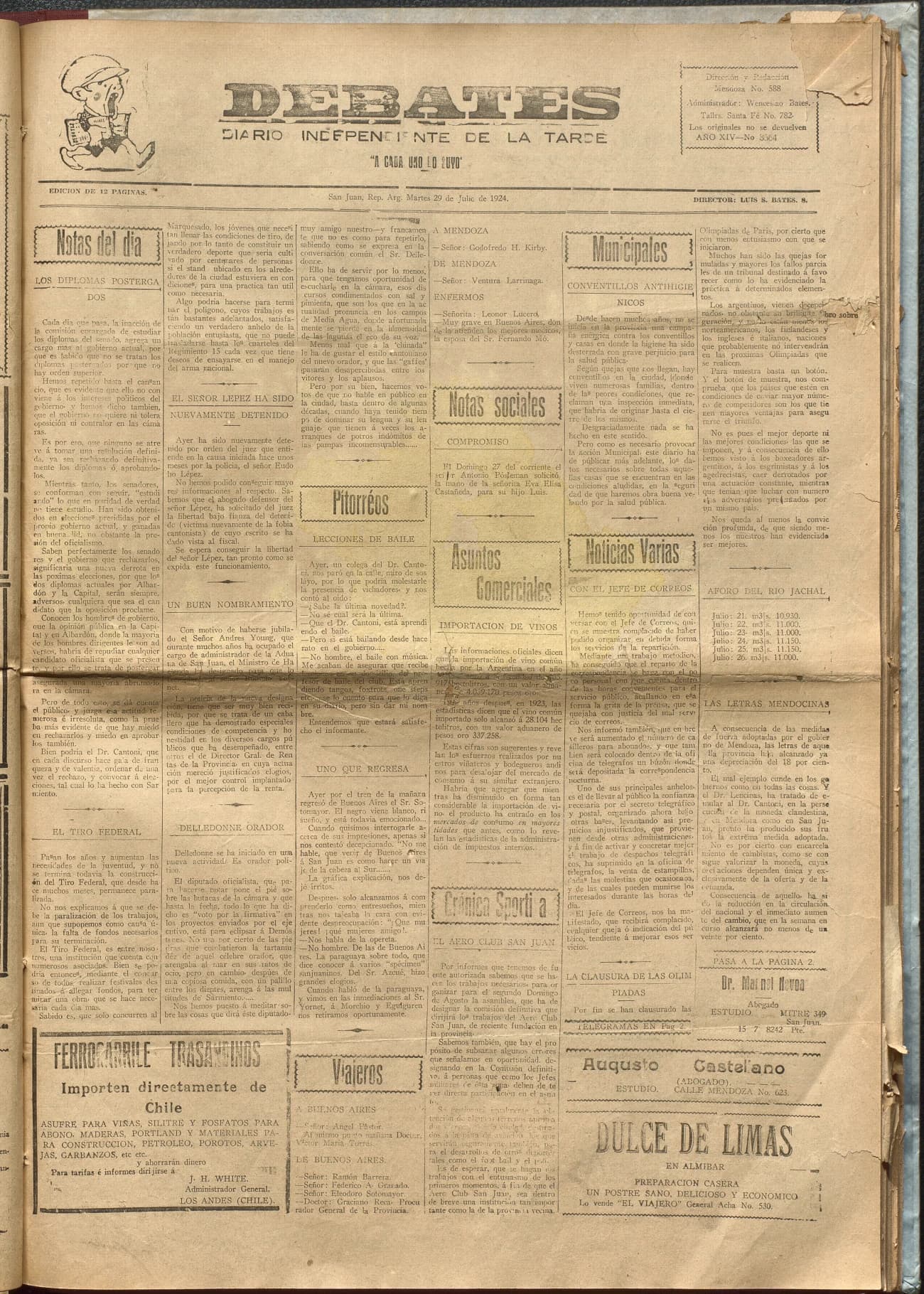 Portada · Diario Debates del 29 de julio de 1924