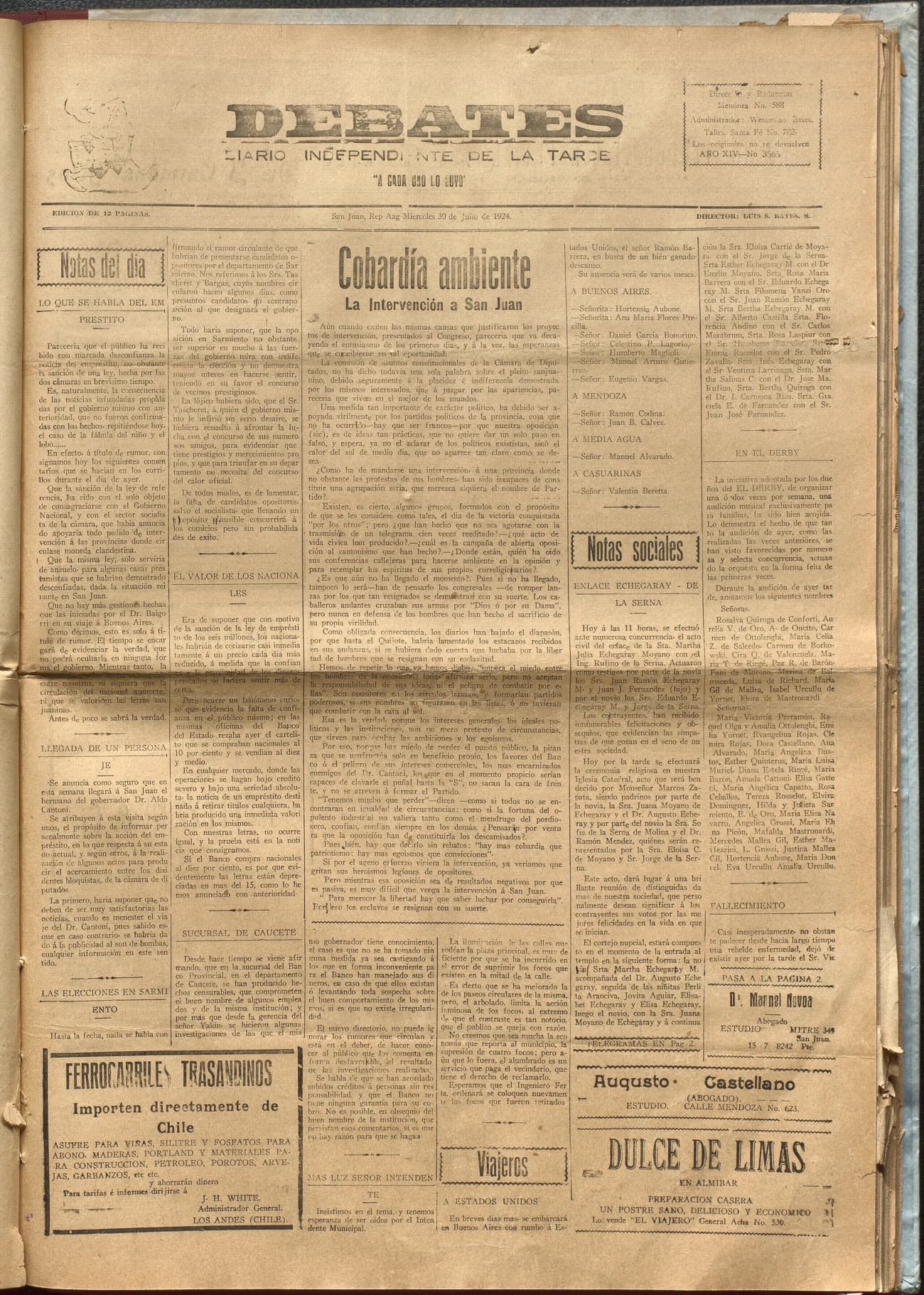 Portada · Diario Debates del 30 de julio de 1924