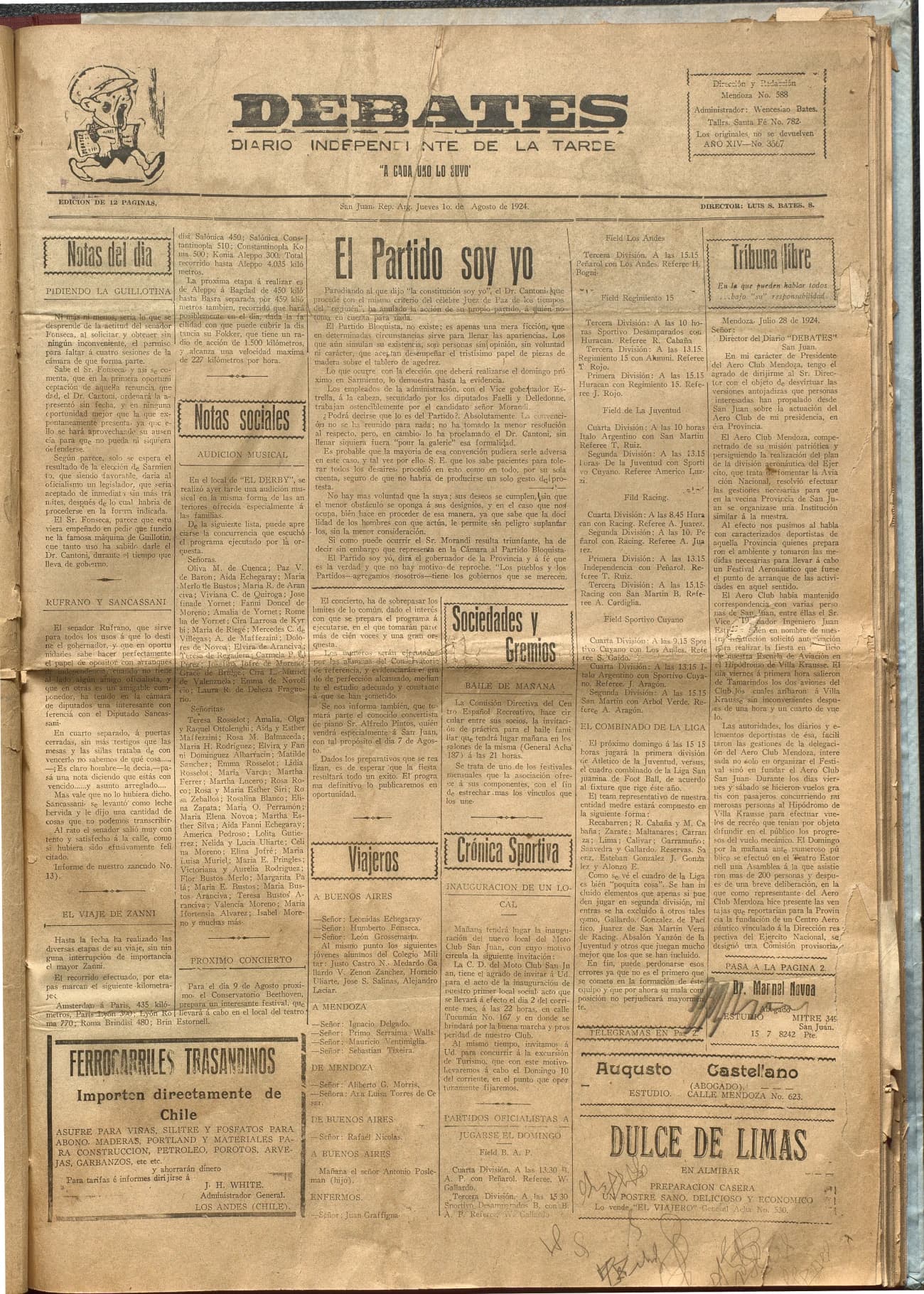 Portada · Diario Debates del 1 de agosto de 1924