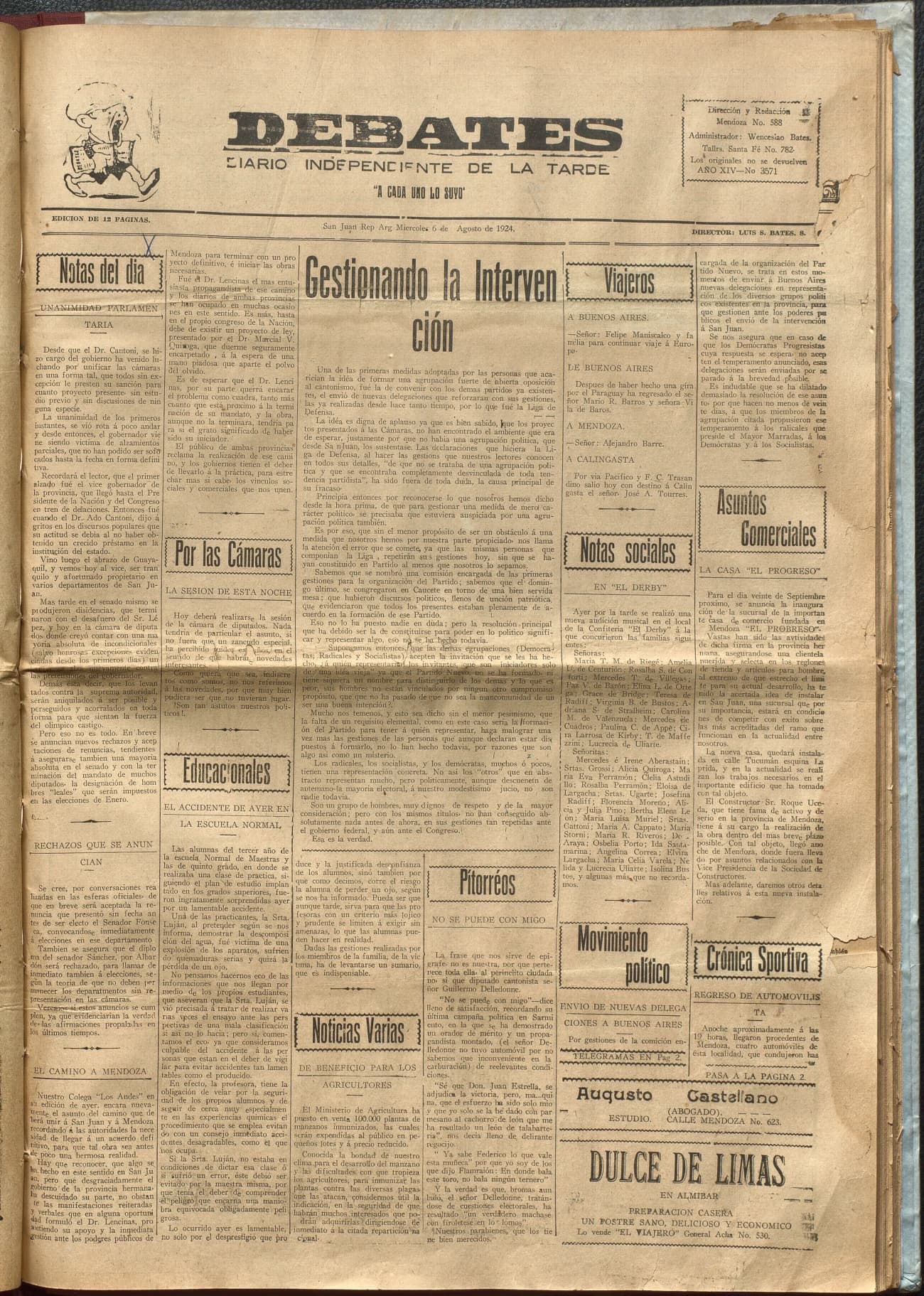 Portada · Diario Debates del 6 de agosto de 1924